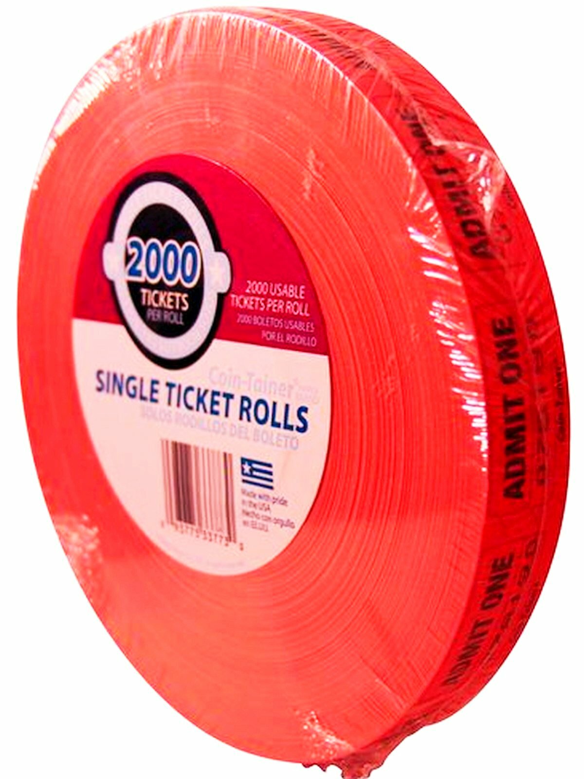 Red ADMIT ONE 2000 single Numbered rOLL TICKETS admission CoinTainer Coin-Tainer