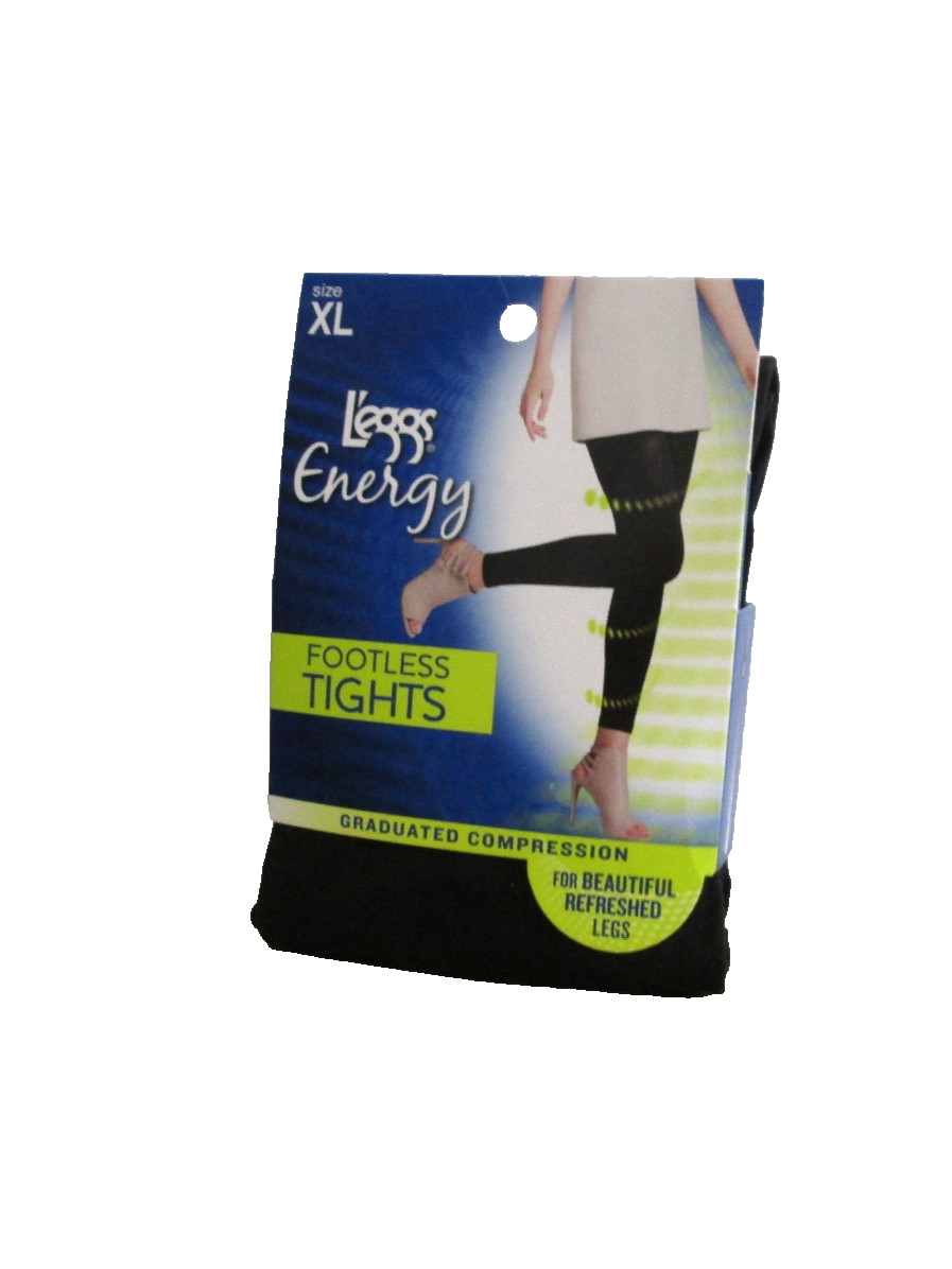 New Women's L'eggs Energy Graduated Compression Black Opaque Footless Tights XL