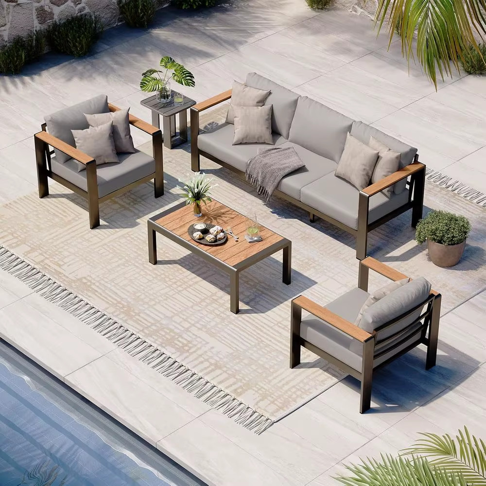 Gray 4PC Patio Furniture Set Aluminum Outdoor Sofa Cushions Balcony