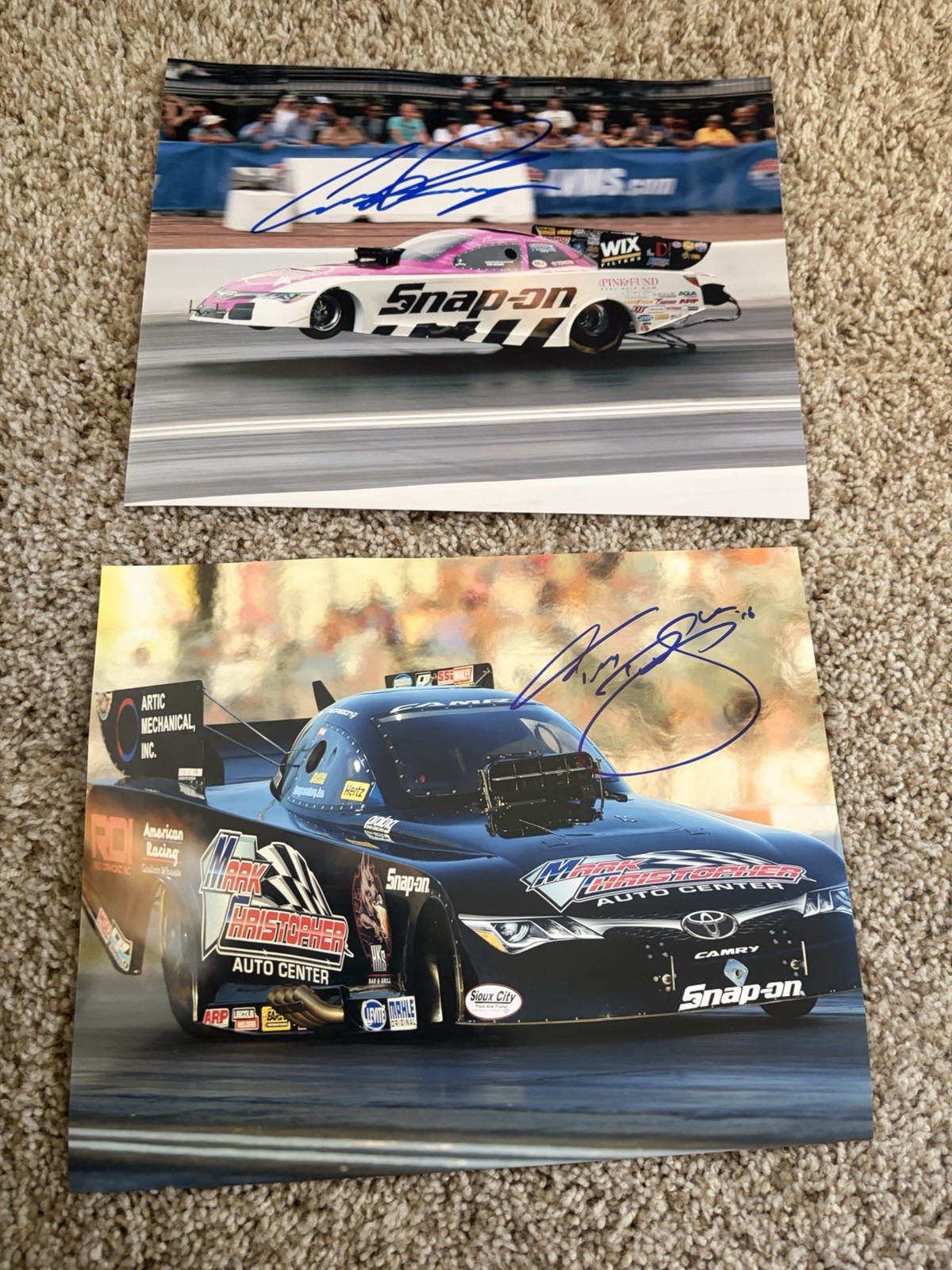 Authentic Autographed 8x10 Lot Of 12 NHRA Photos-Beckman, Capps, Hagan, Etc