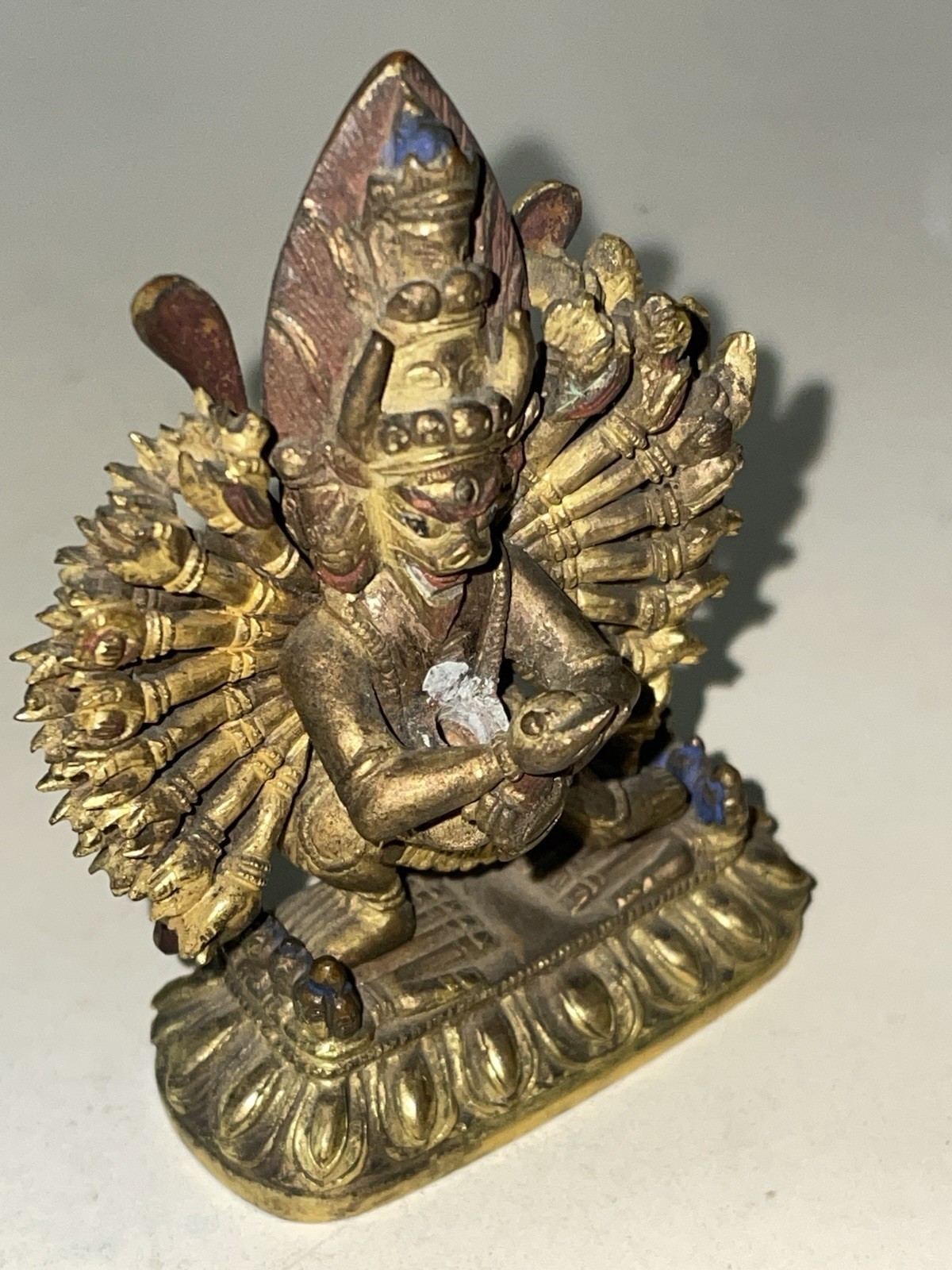 18th C. Sino-Tibetan Gilt Bronze Yamantaka God 2.5” FREE SHIPPING