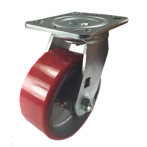 4 Heavy Duty Caster Set 4" 5" 6" Polyurethane on Cast Iron Wheels No Mark Red