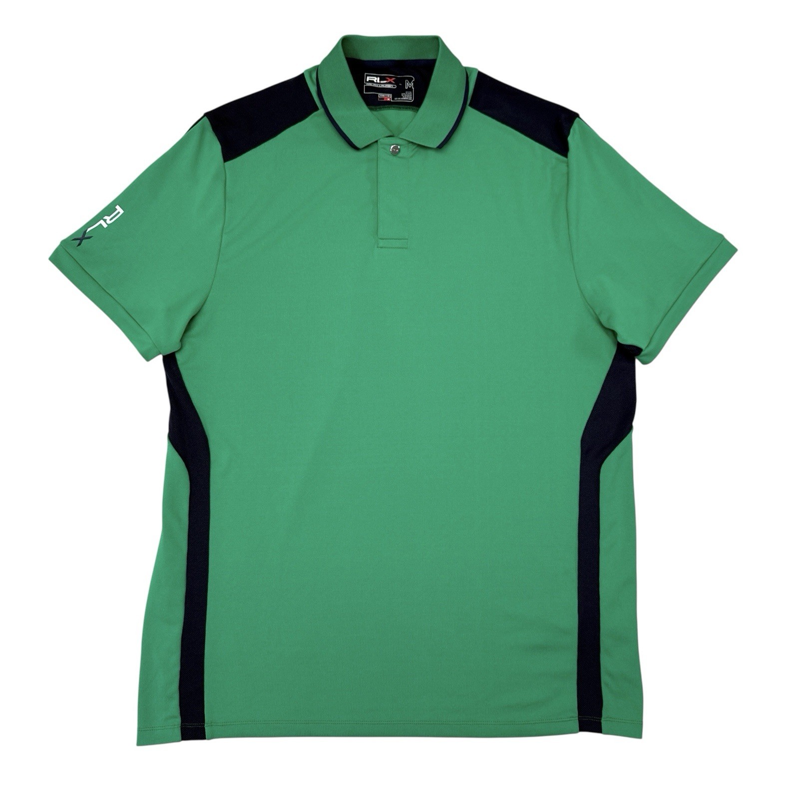 RLX Ralph Lauren Golf Polo Shirt Mens Size Medium Green Blue Breathable Stretch