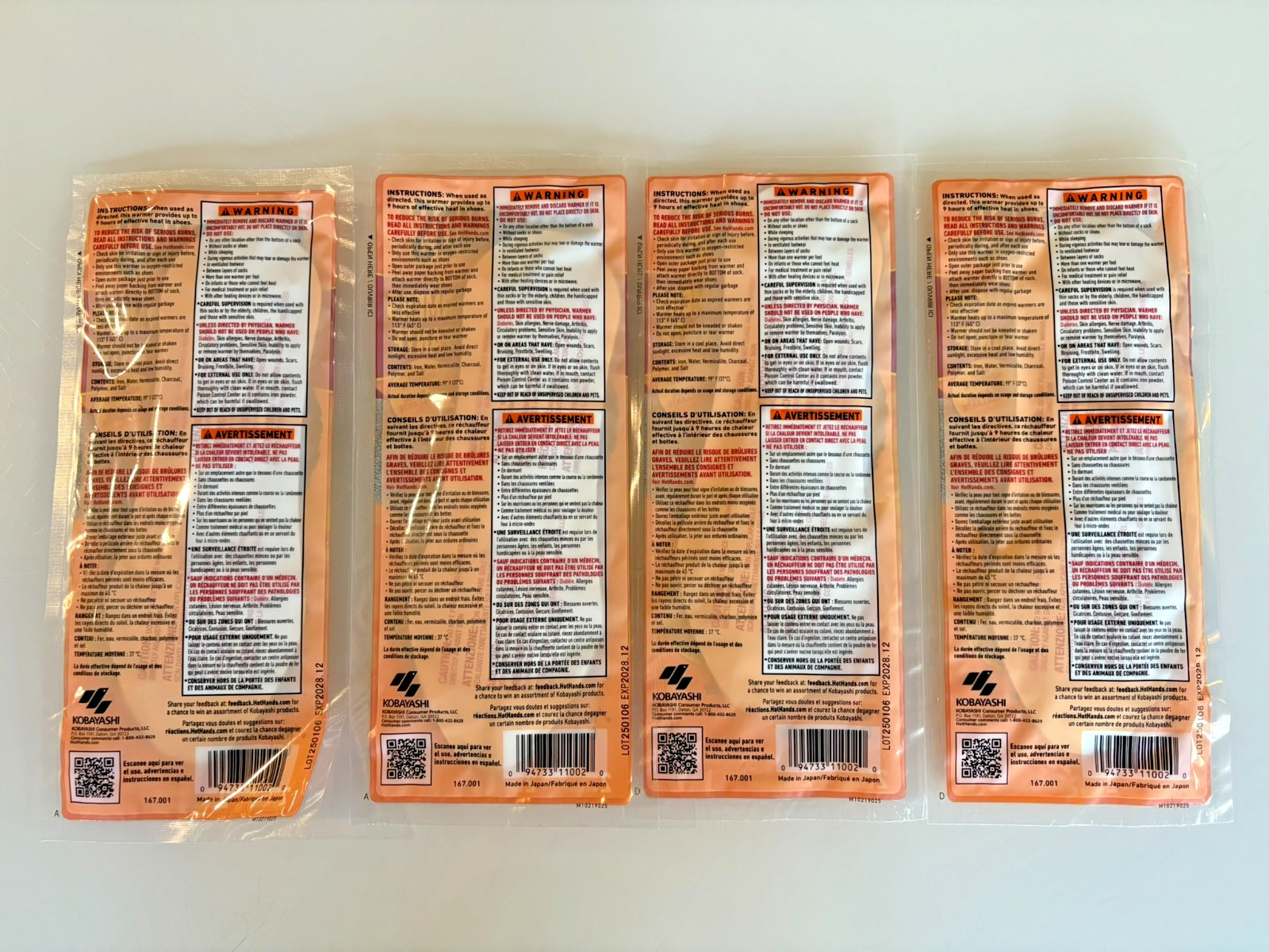 Hothands Insole Foot Warmer w/ Adhesive LOT of 4