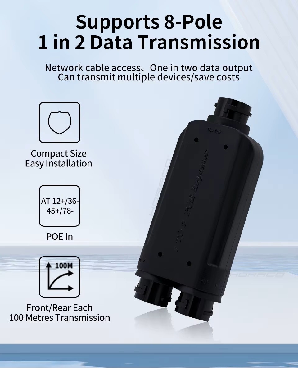 2 Port Waterproof POE Repeater IP66 10/100Mbps 1 to 2 PoE Extender