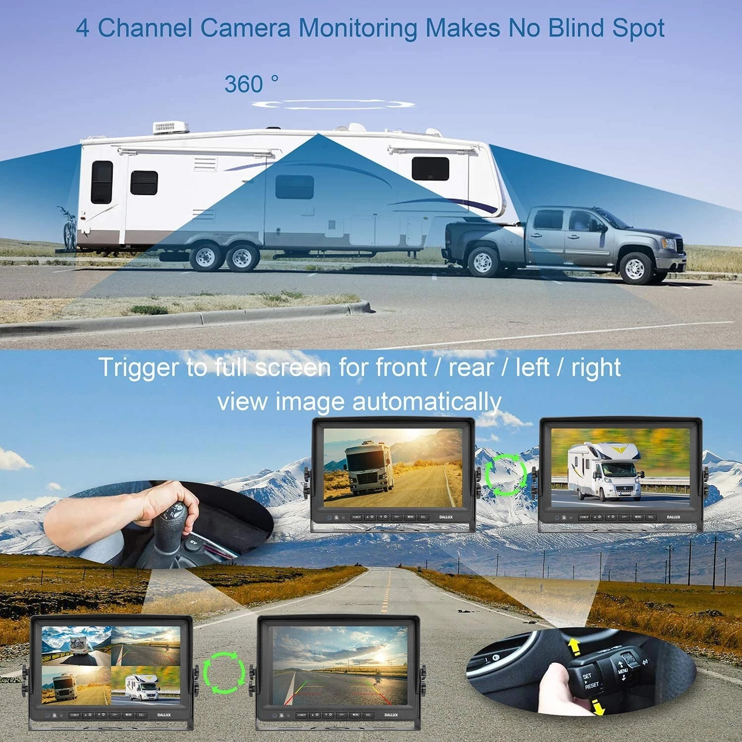 Panorama 9" QUAD Monitor DVR 4x 1080P Backup Cameras + for RV Truck Trailers