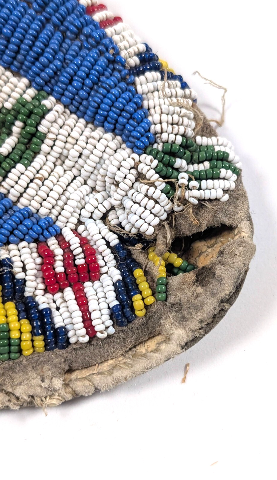 Antique Lakota Sioux Beaded Moccasin SINGLE, Fully Beaded Sole, Trade Cloth Trim