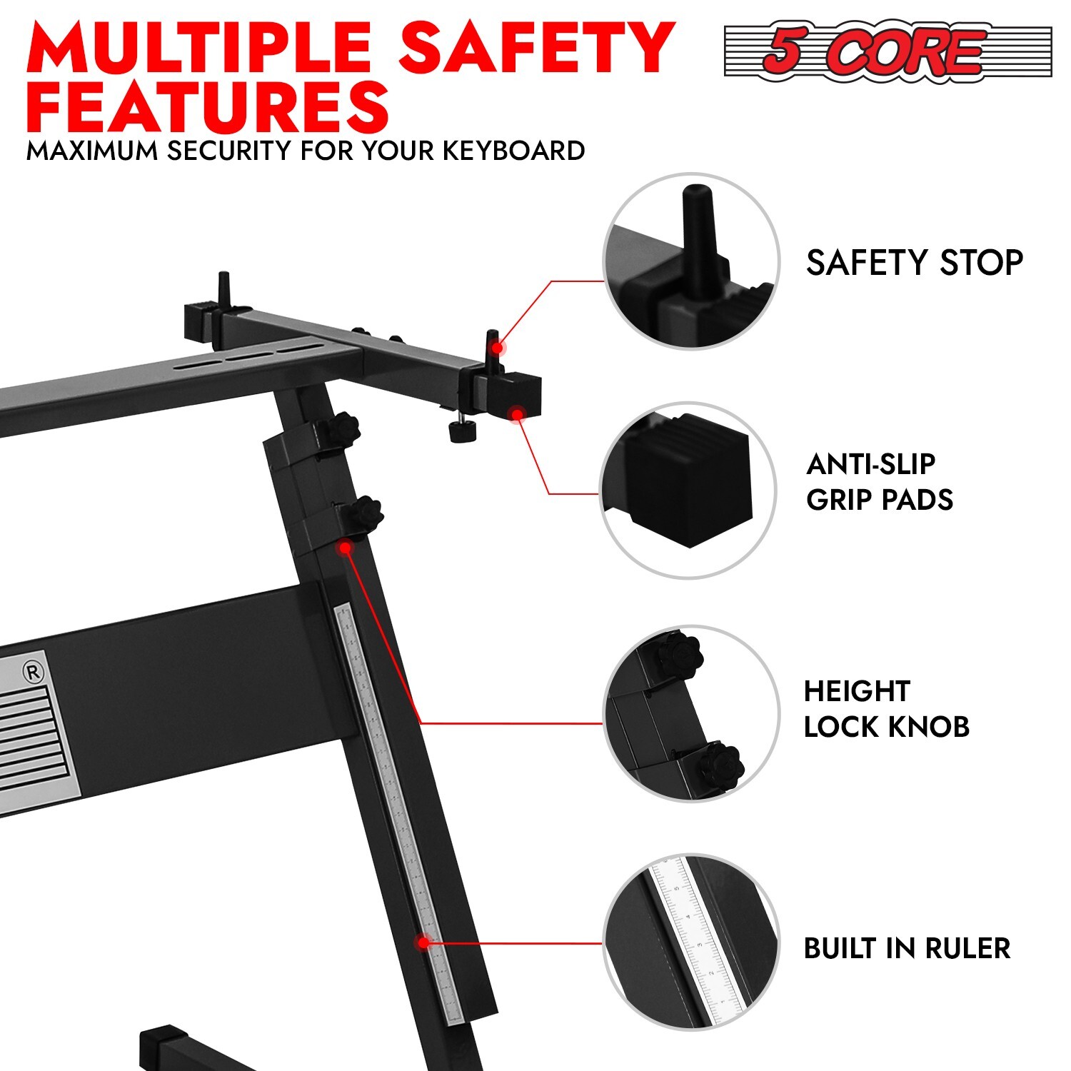 5 Core Keyboard Stand Adjustable 21 - 33" Electric Piano Riser 330Lb Capacity