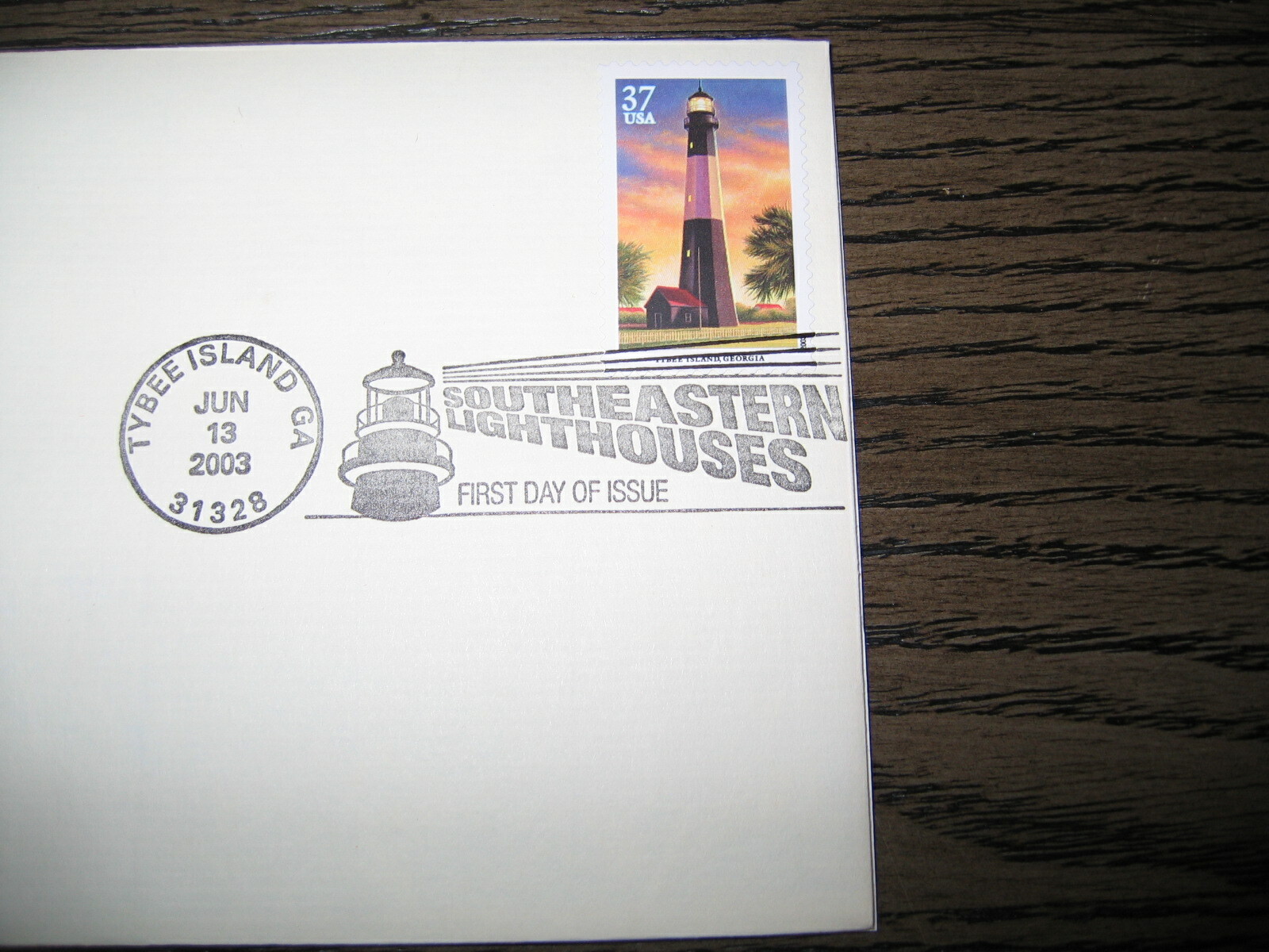 2003 Southeastern Lighthouses Tybee Island Georgia Golden Cover replica STAMP