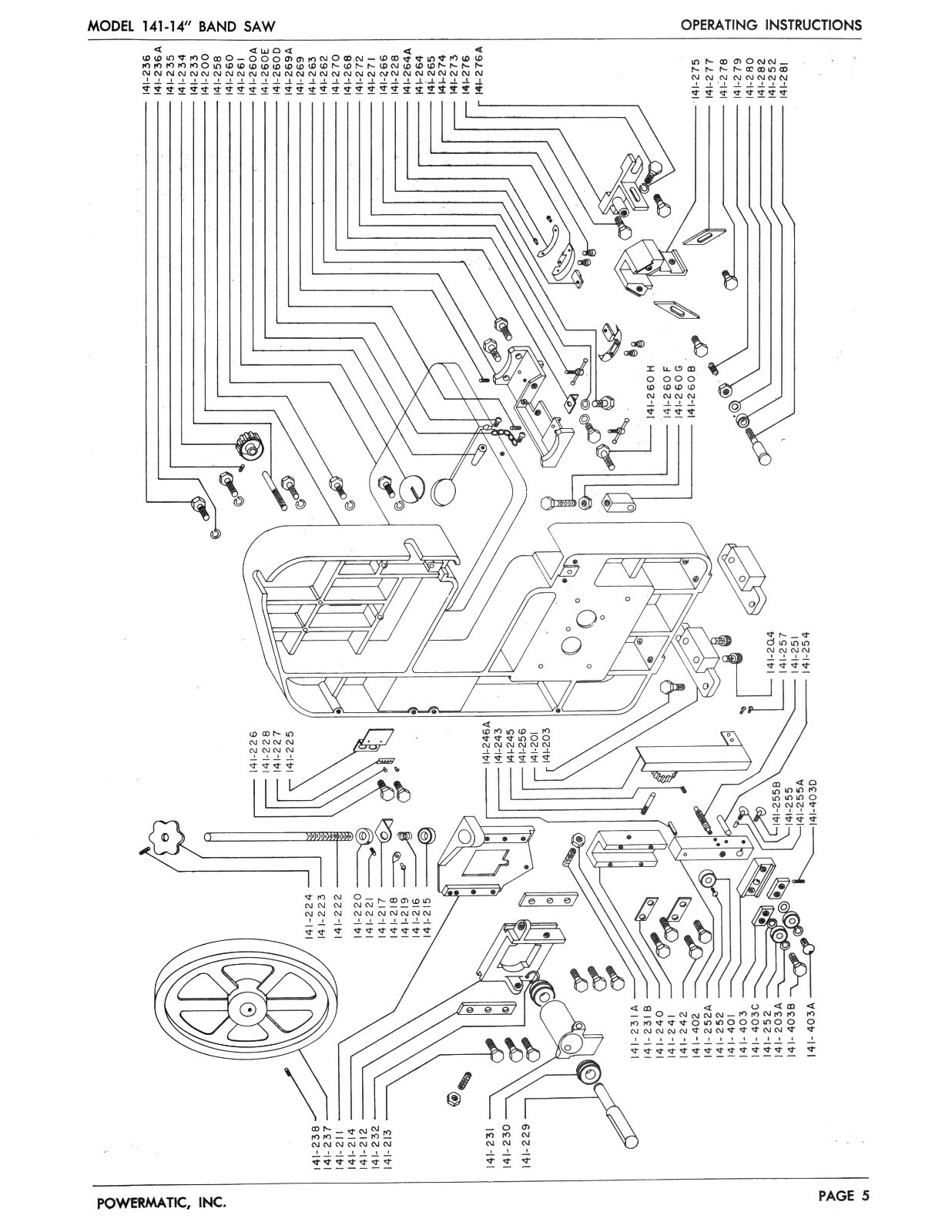 Powermatic 14" Bandsaw Model 141 Op Instructions & Parts Manual #1473