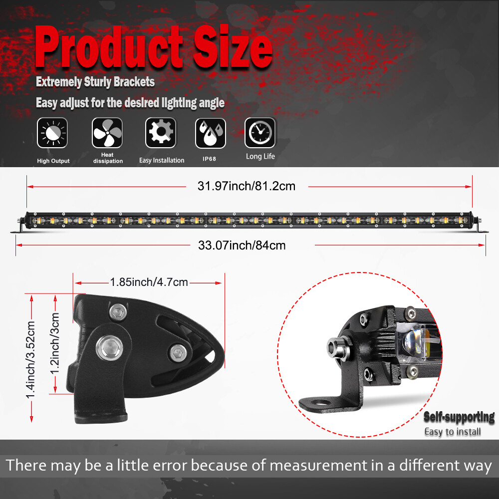 Slim 32'' Strobe Single Row LED Work Light Bar Driving Offroad Truck SUV Wire