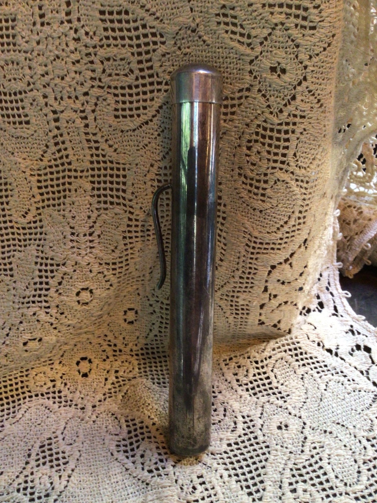 Vtg Sterling Taxco Mexico Signed TH-125 Silver Tube Cigar Holder Clip on Case