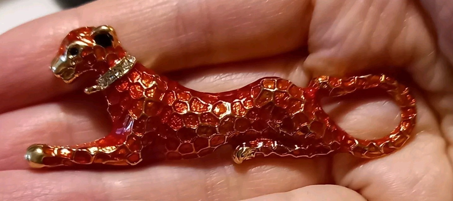 Leopard Cheetah BROOCH ART DECO STYLE Enamel LOVELY Glam Stunning VINTAGE STYLE