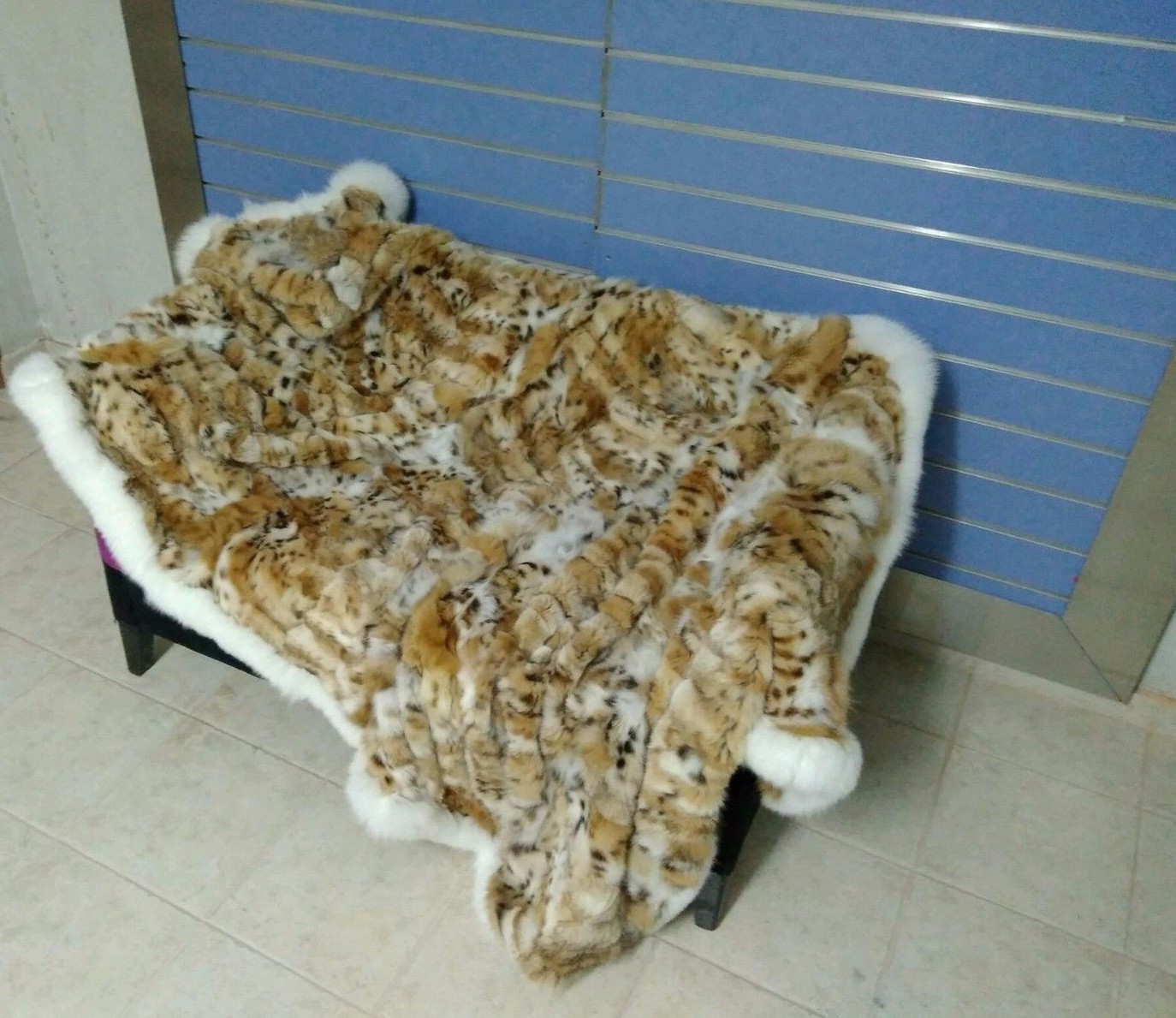 Luxury Lynx Fur Throw 100% Real Lynx Blanket Genuine Bedspread With Fox Outline