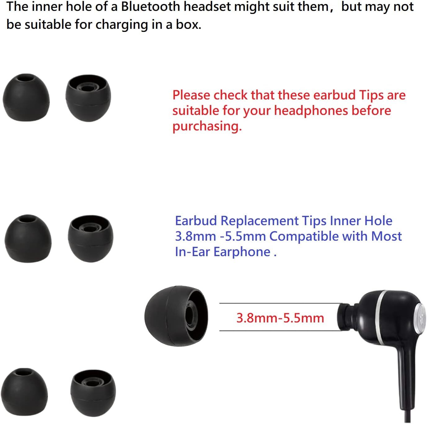 20 Pcs Premium Ear Tips Silicone Replacement Earbud Earbuds