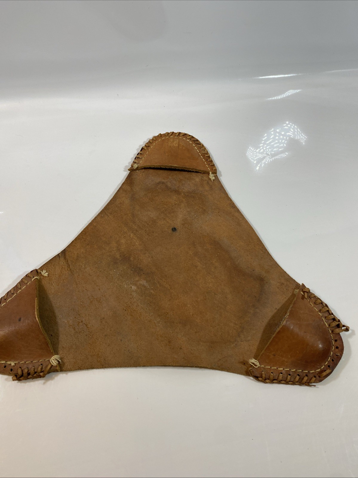 Vintage Leather Tripod Stool Cover Mexican Aztec Calendar Saddle Hand Tooled