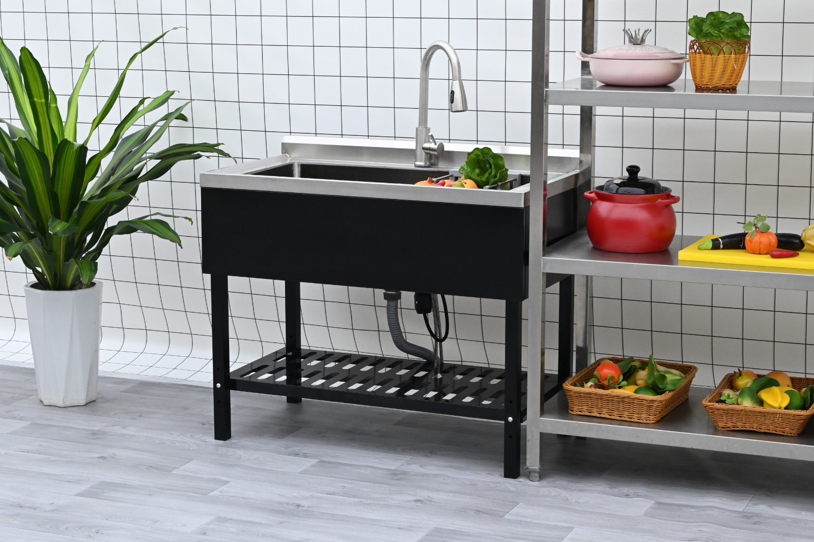 40" Utility Sink Balck Commercial Watersink Free Standing Kitchen Sink