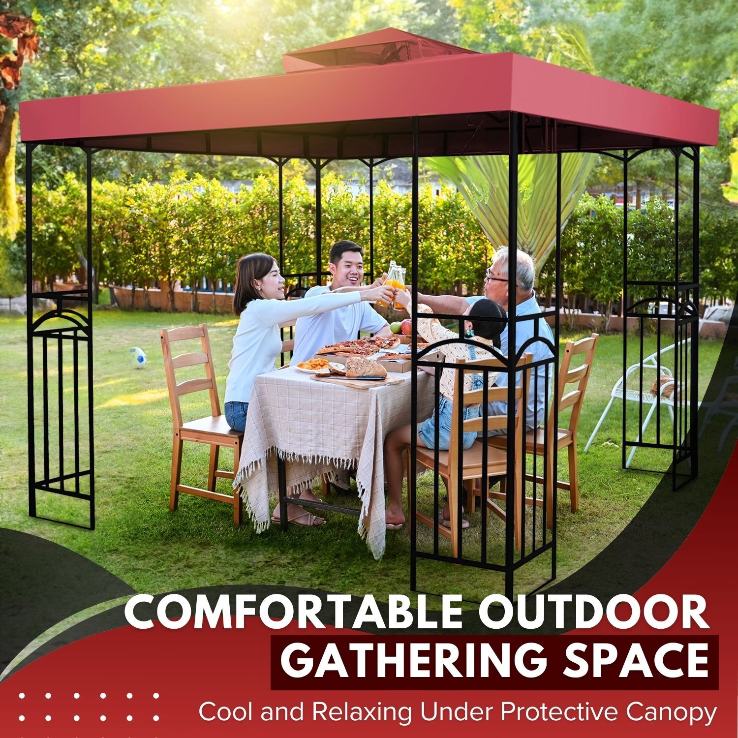 12 x 12 Feet Gazebo Canopy Top Replacement Cover 2Tier UV30 Garden Patio Red