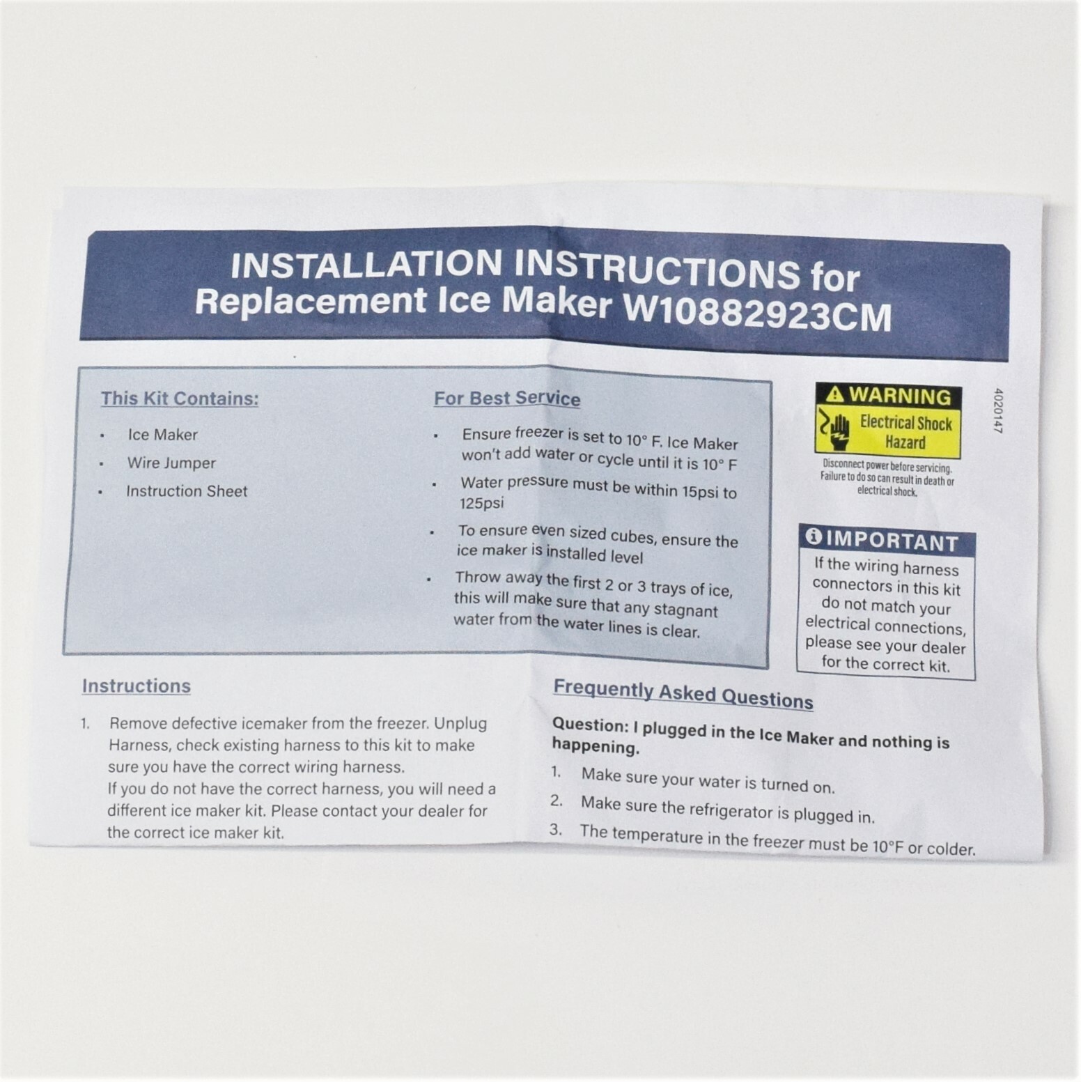 Refrigerator Icemaker for Whirlpool W10882923 W10377151