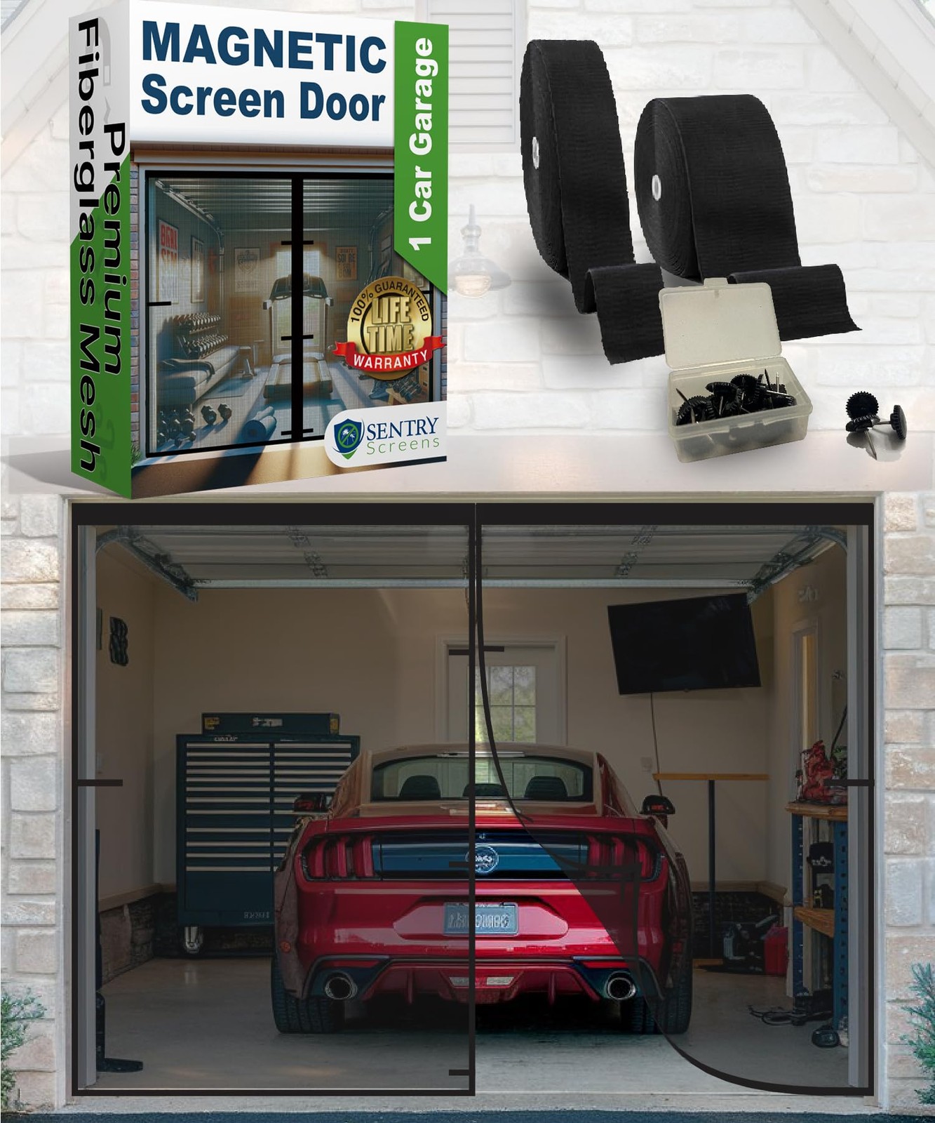 Garage Door Screen 1 Car with Retractable Fiberglass Mesh – Magnetic Closure ...
