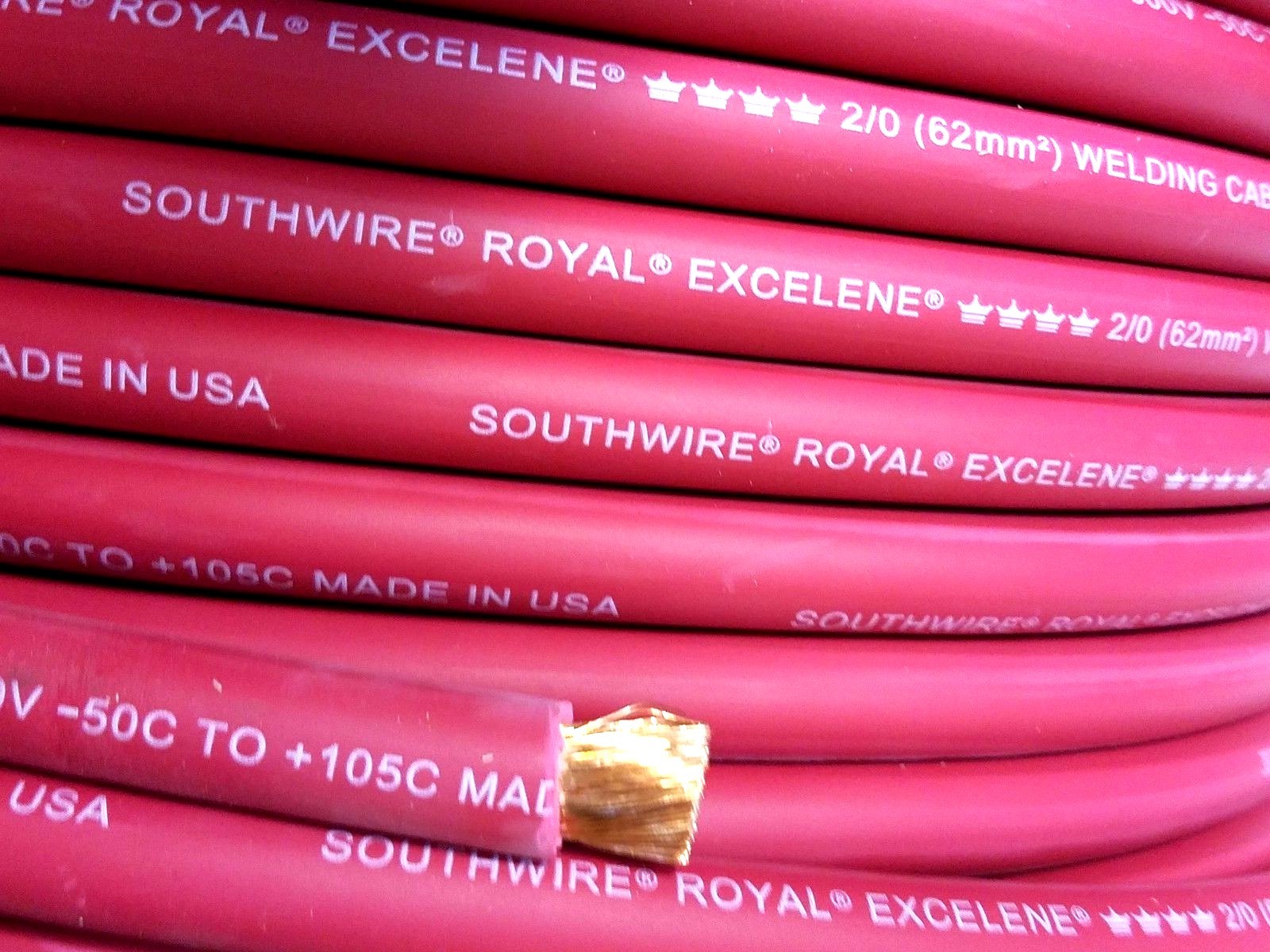 2/0 EXCELENE WELDING BATTERY CABLE RED 600V USA 105c EPDM JACKET 25' ft