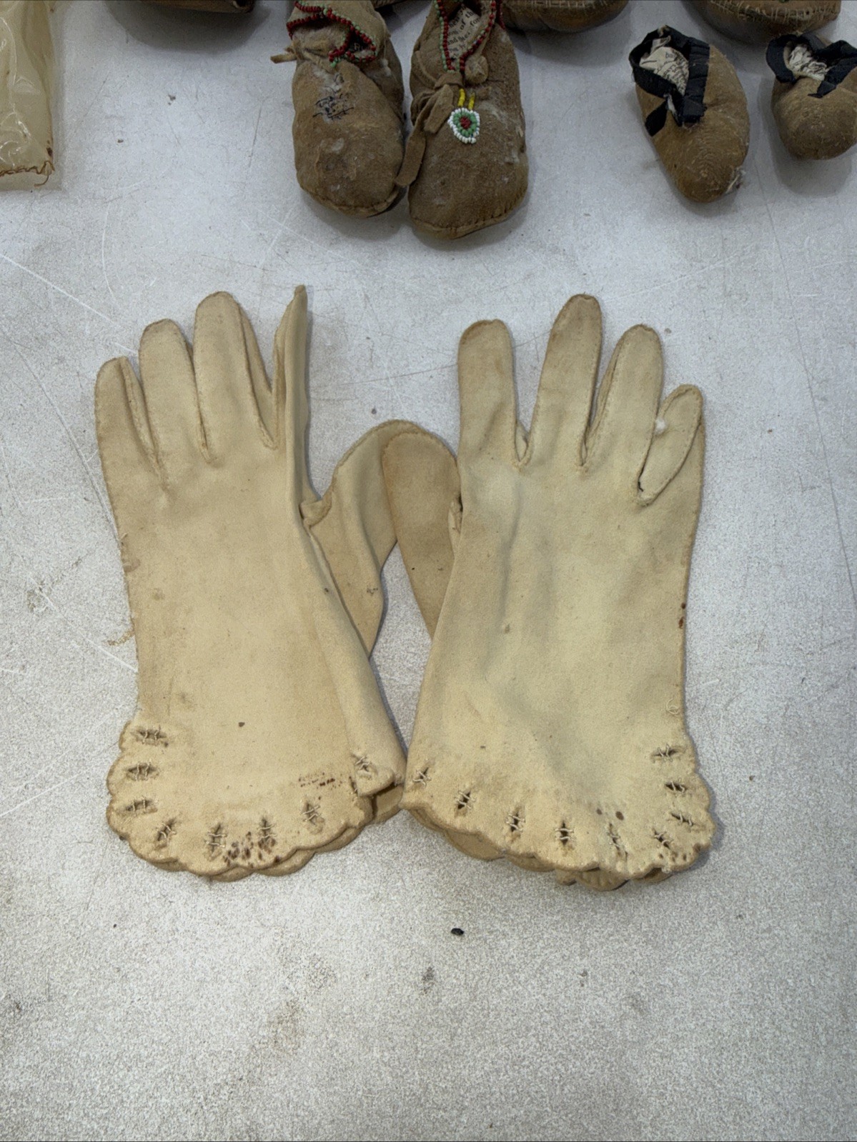 Authentic Native American Leather Beaded Moccasin Lot and Indian Rattle