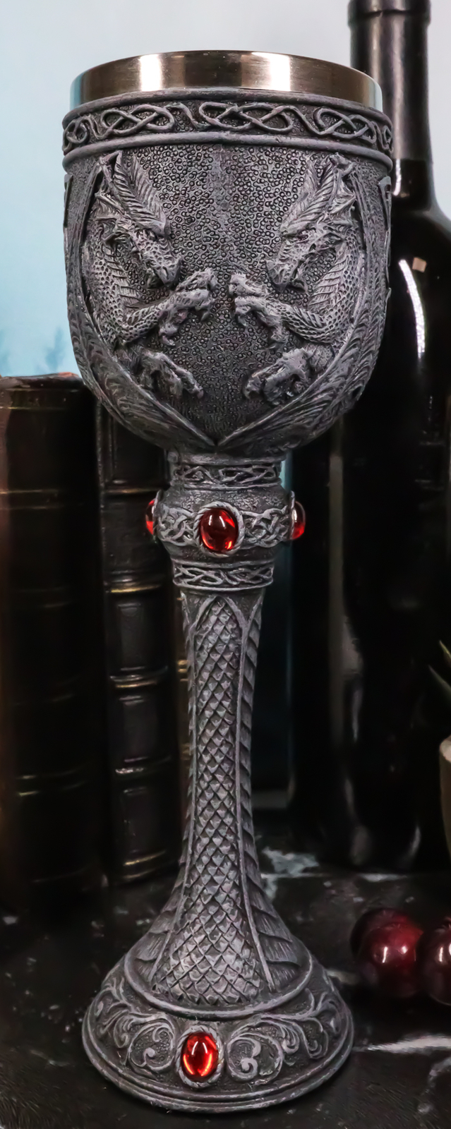 Medieval Wizard's Blood Alchemy Tall Twin Dragons Wine Goblet Chalice 6oz