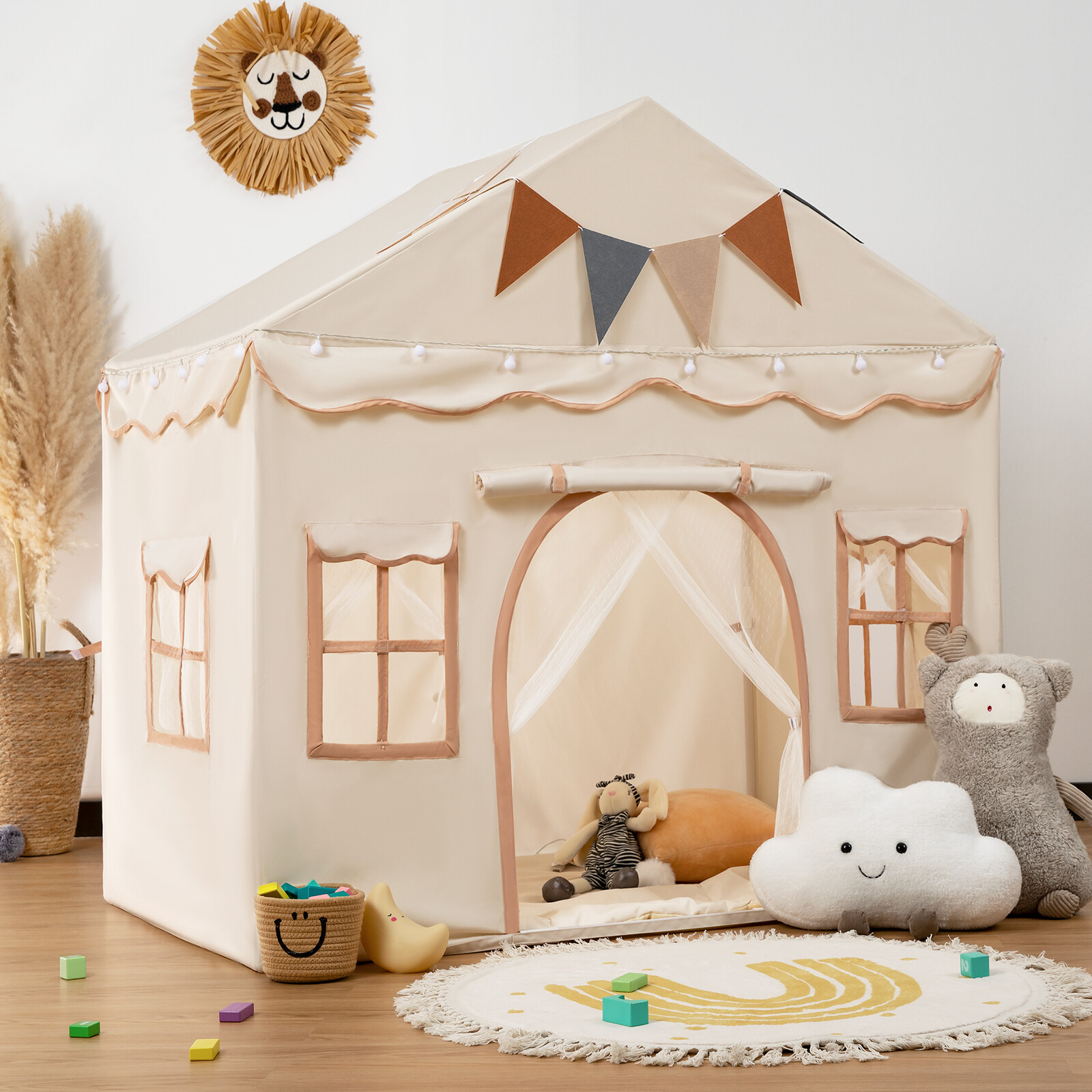 Besrey Kids Play Tent Playhouse with String Lights & Mat for Boys Girls,Green