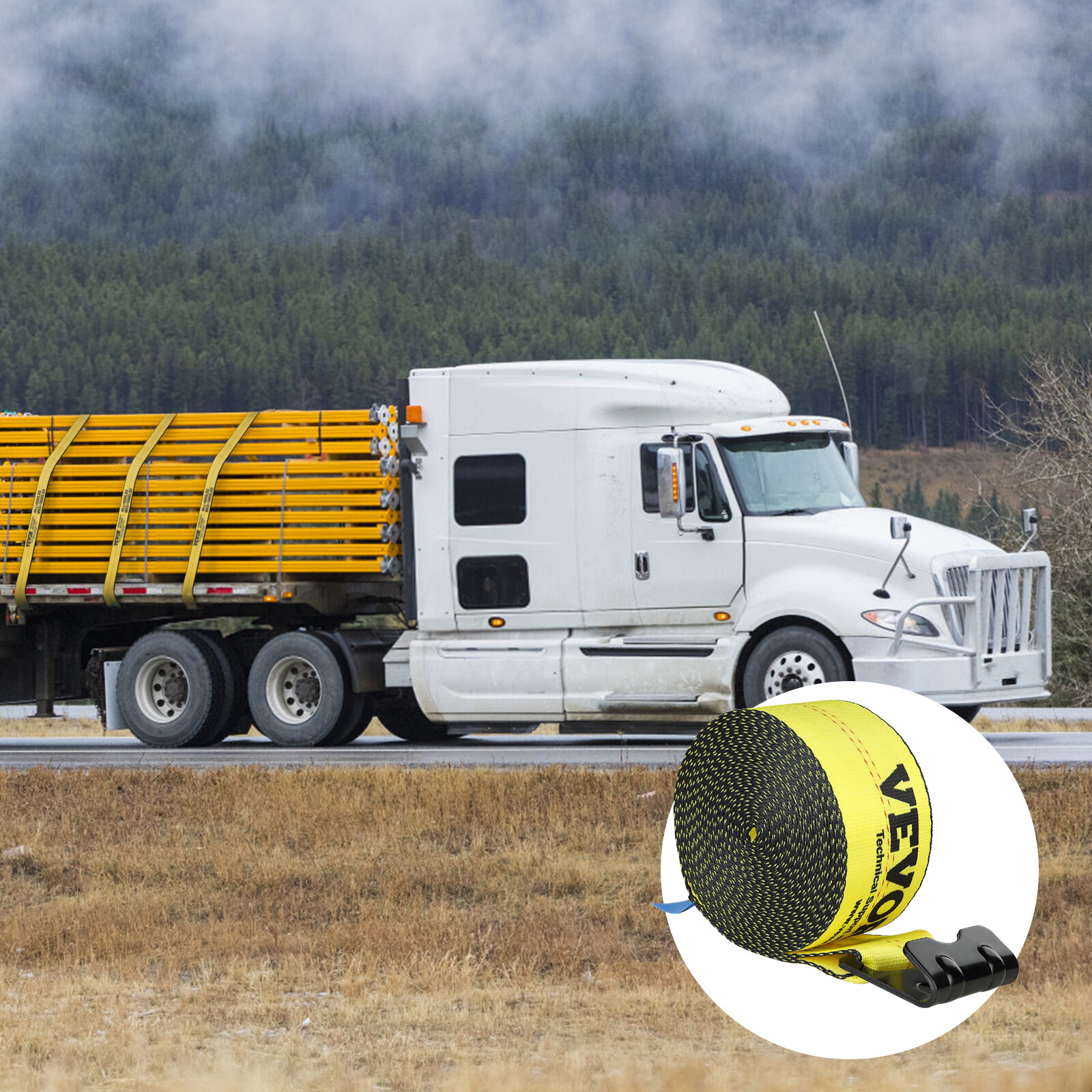 VEVOR Truck Straps Winch Strap 4" x 30' with Flat Hook for Towing 4 Pack Yellow