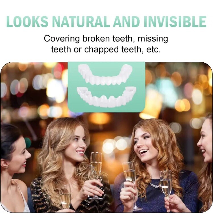 SnapOn Upper Lower False Teeth Dental Veneers Dentures Fake Tooth Cover Set USA