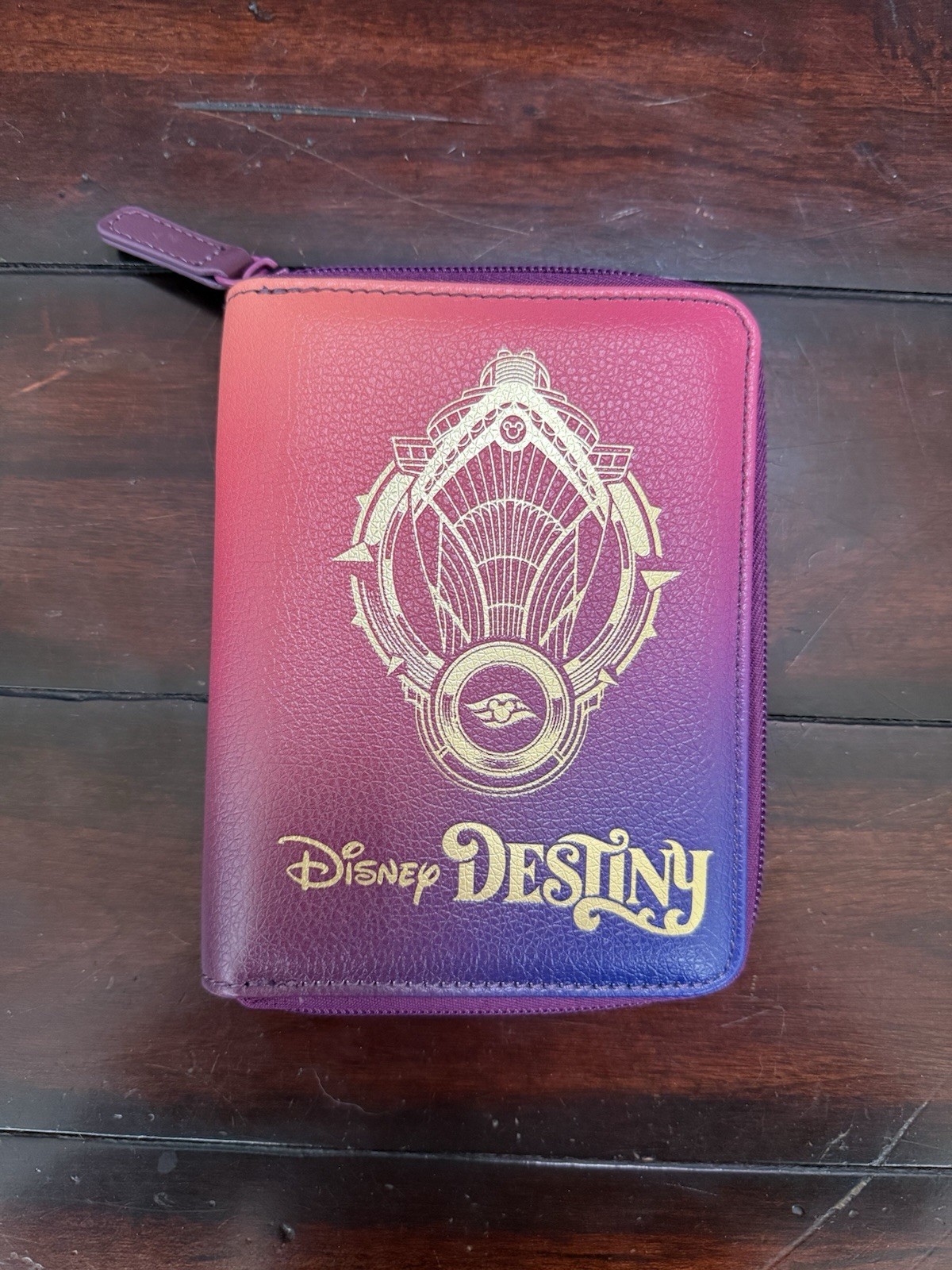 Disney Purple Synthetic Leather Passport Holder Wallet Organizer Zipper Closure