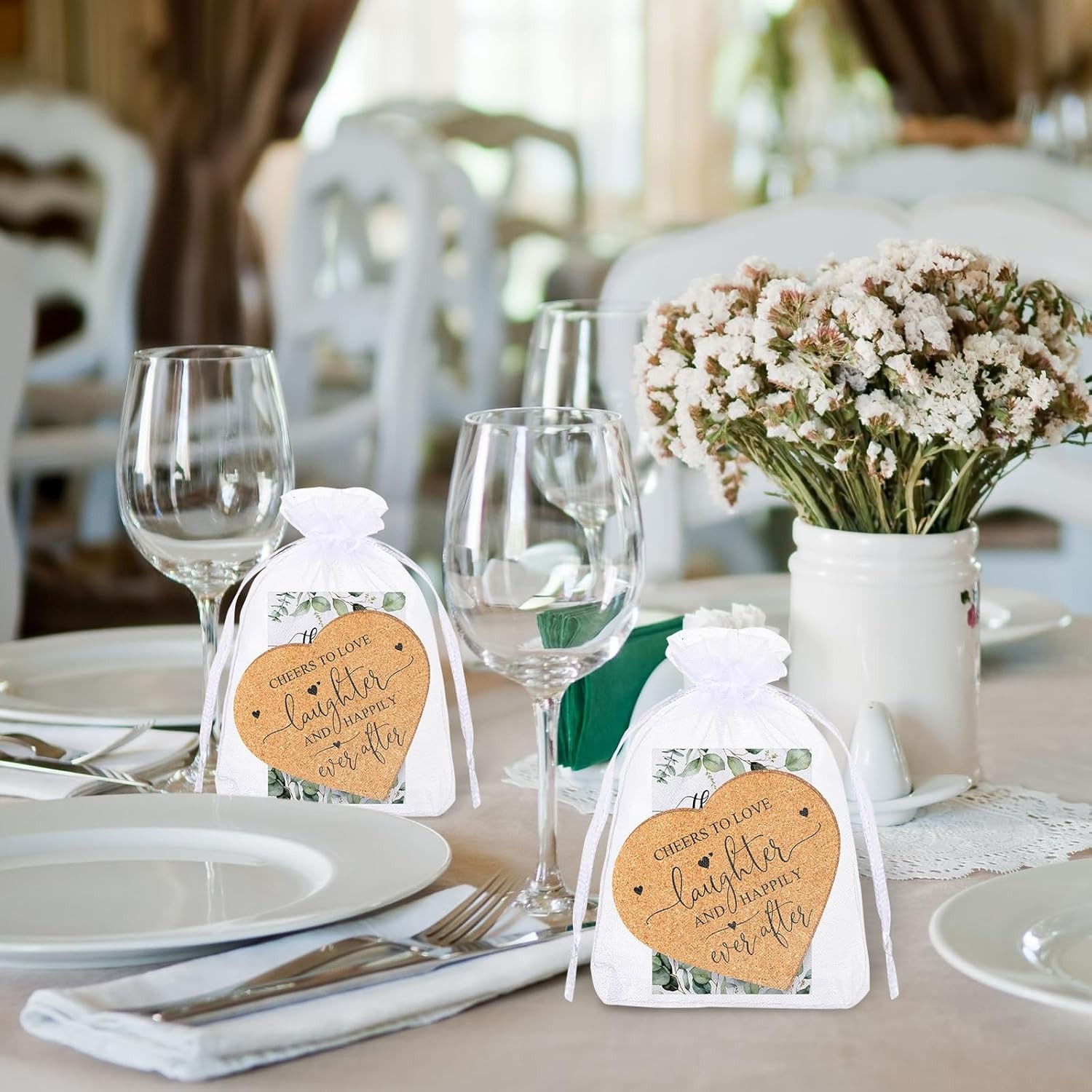 100 wedding favor sets, including guest coasters as gifts