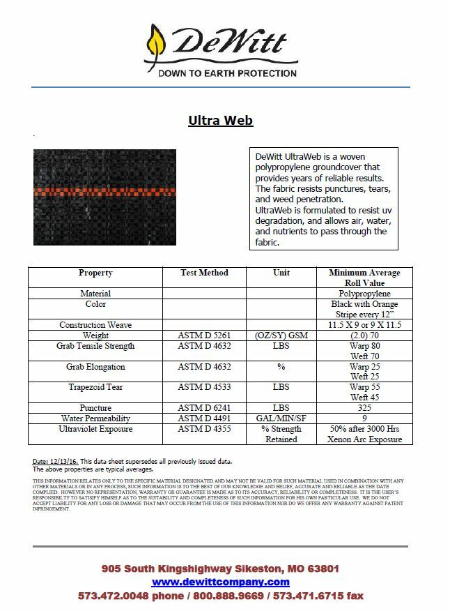DeWitt 15 Year Ultra Web Weed Barrier Landscape Fabric 8'x600' Roll
