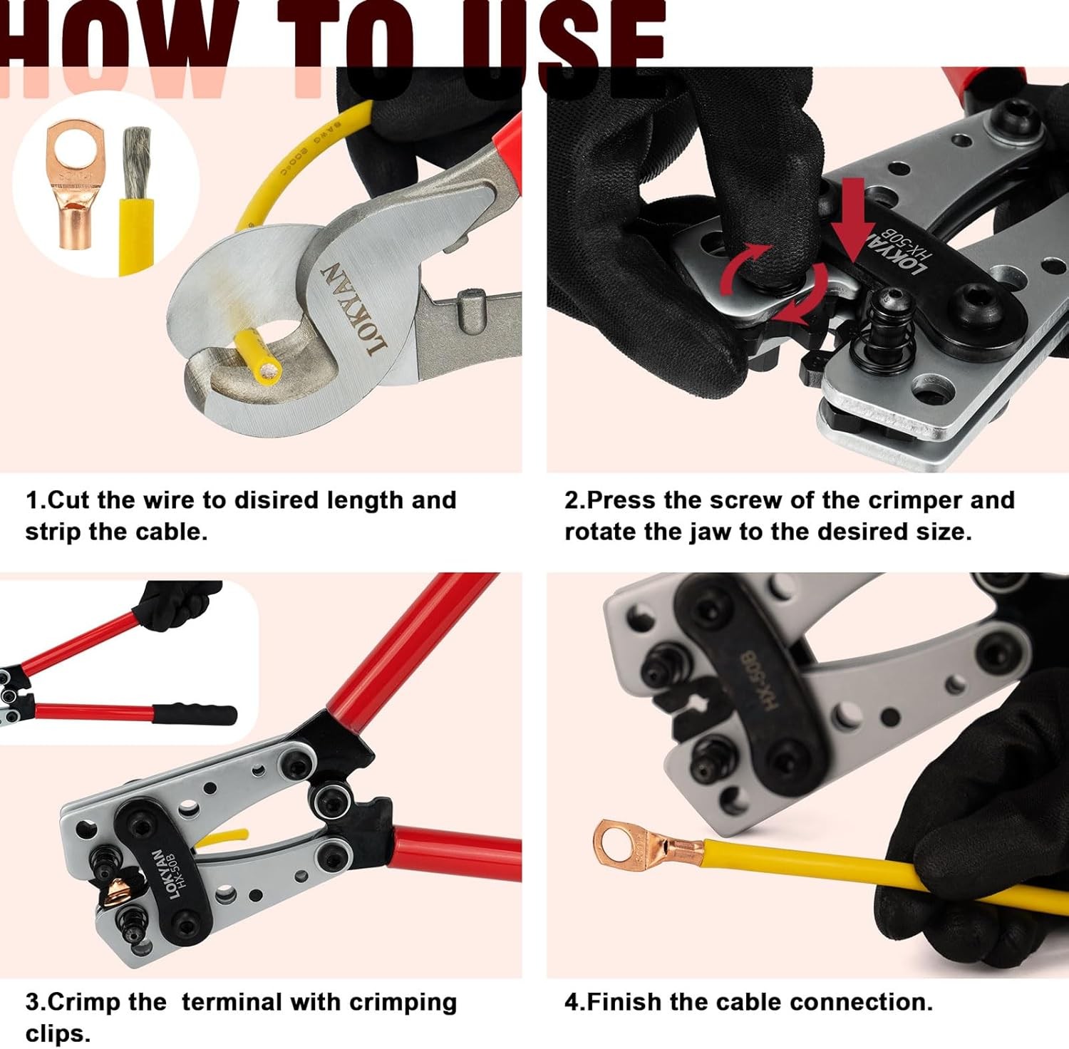Battery Cable Lug Crimping Tool Kit for AWG 10-1/0, Electrical Lug Crimper