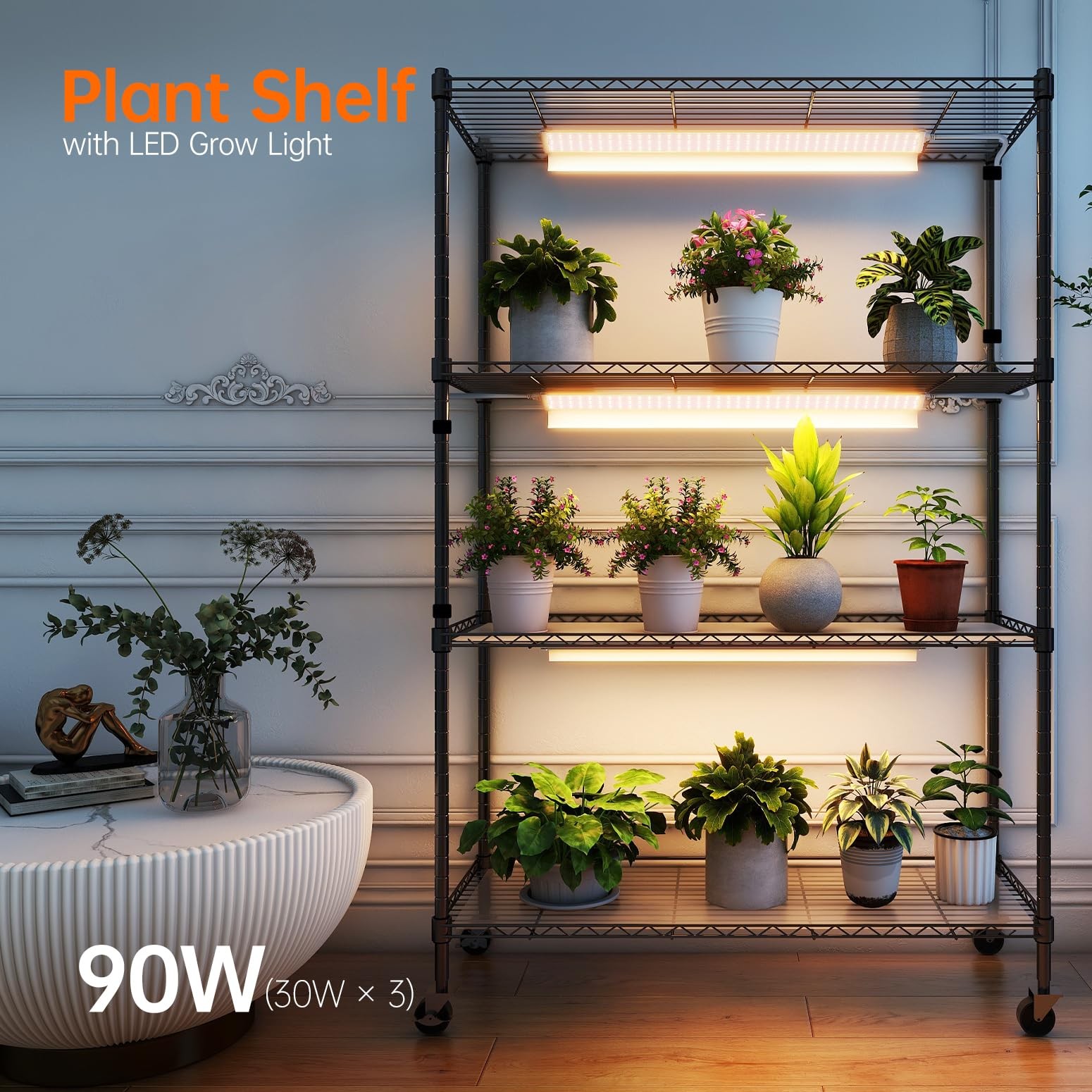 Bstrip Plant Shelf with Grow Lights, 4-Tier Light 30W Yellow