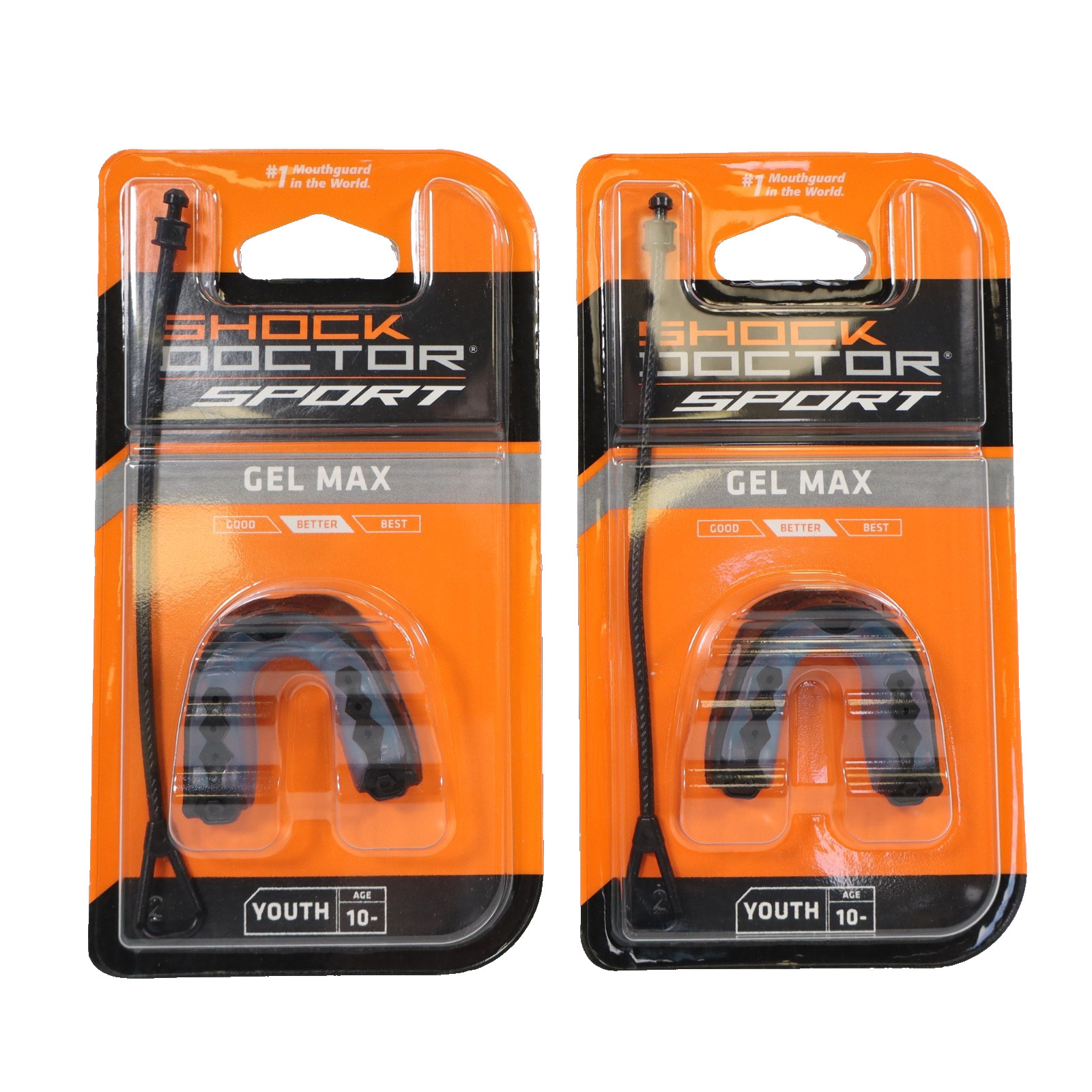 2 PACK Shock Doctor Sport Gel Max Classic Fit Youth Mouthguard Black/Blue Age 10