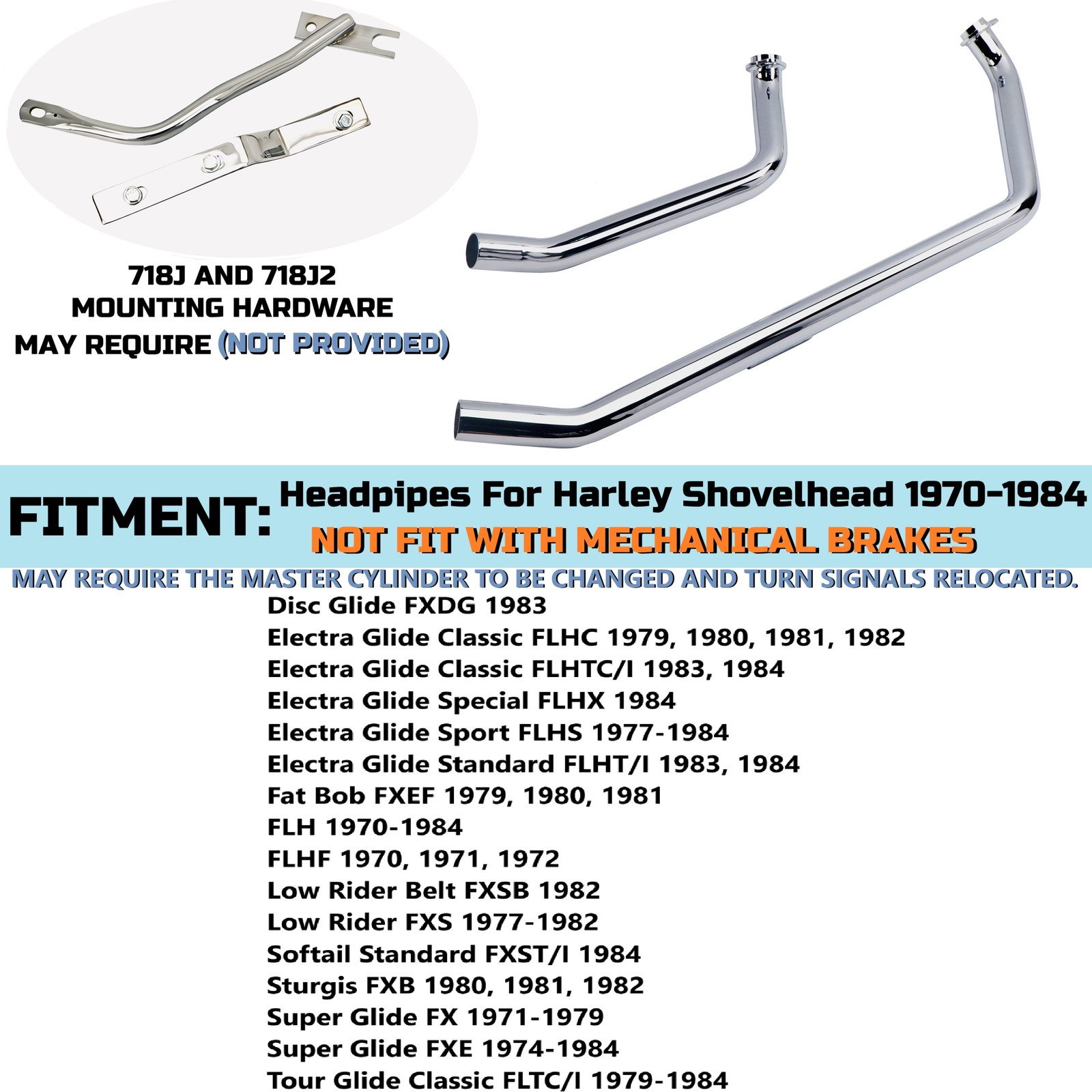 Upswept Front Exhaust Pipe Set for Shovelhead 1970-1984 Custom & Slip on