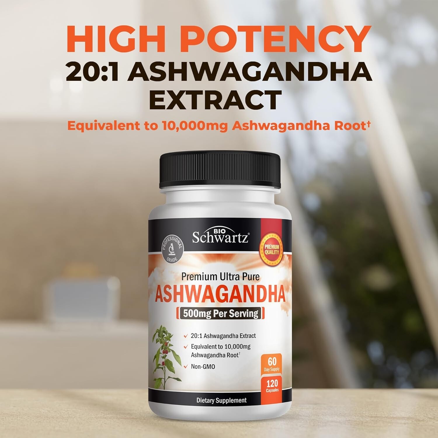 Ashwagandha Supplements Extra Strength Ashwagandha Capsules with 500mg, 120 ct