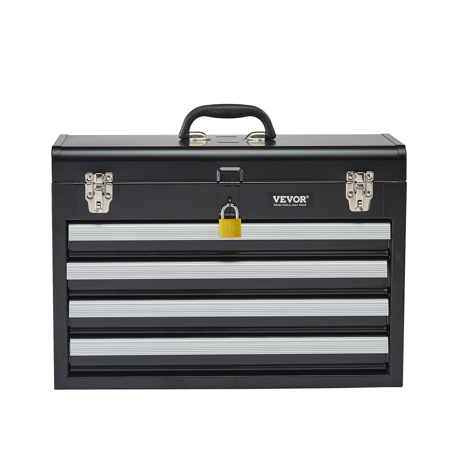 Tool Box 20.5-inch Portable Metal Tool Box with 4 Drawers Tool Organizer Black