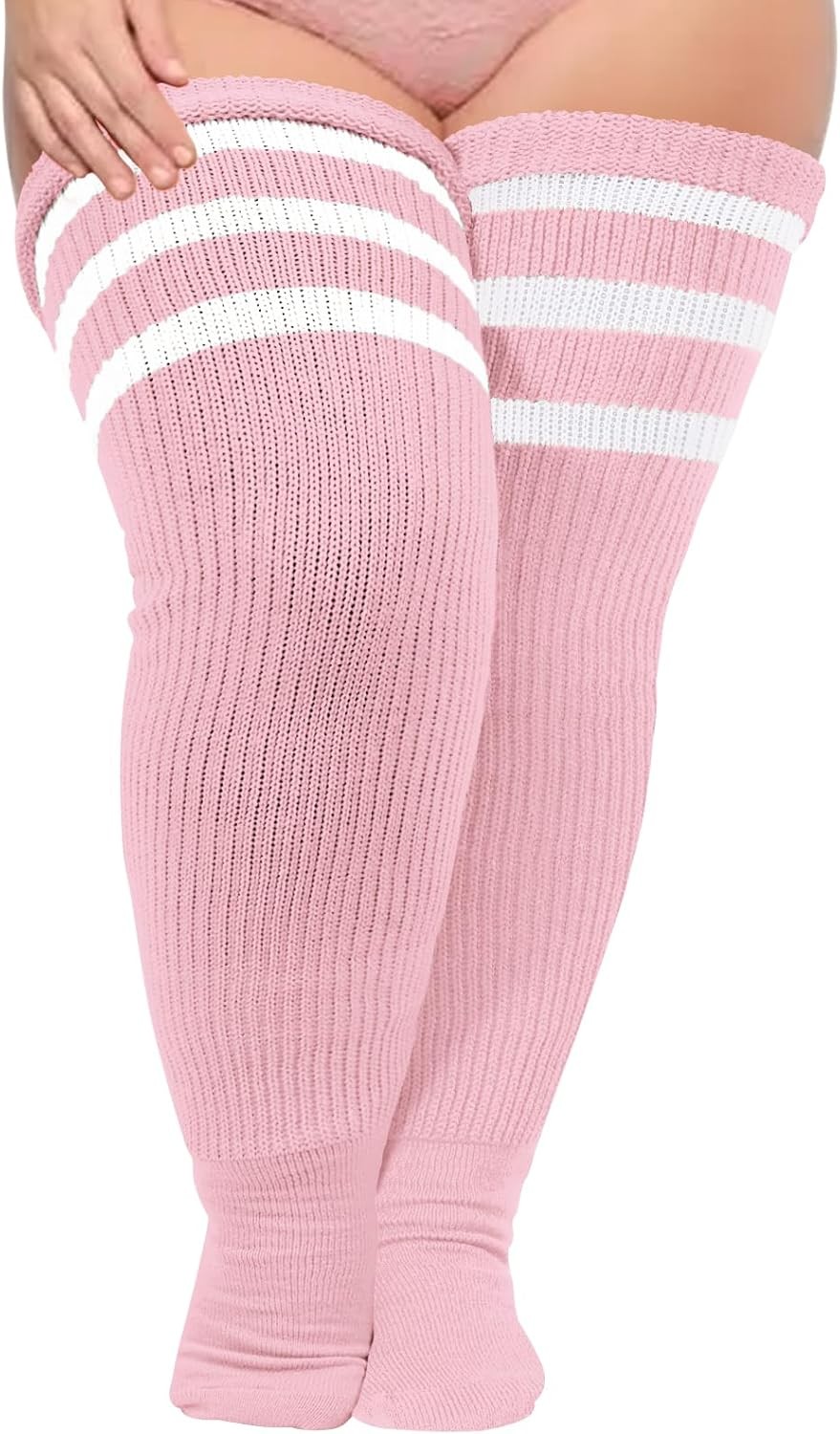 Plus Size Thigh High Socks for Thick Thighs, Extra Long Women Striped Over Knee