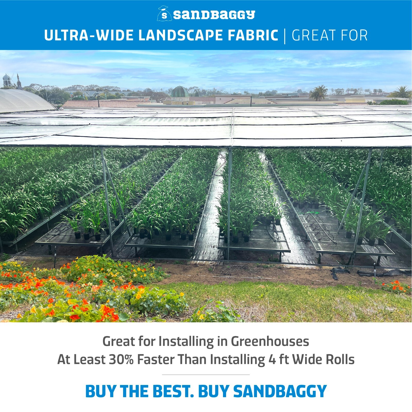 Sandbaggy 15 FT Wide Landscape Fabric | 40 Yr Fabric | Ground Cover Weed Barrier