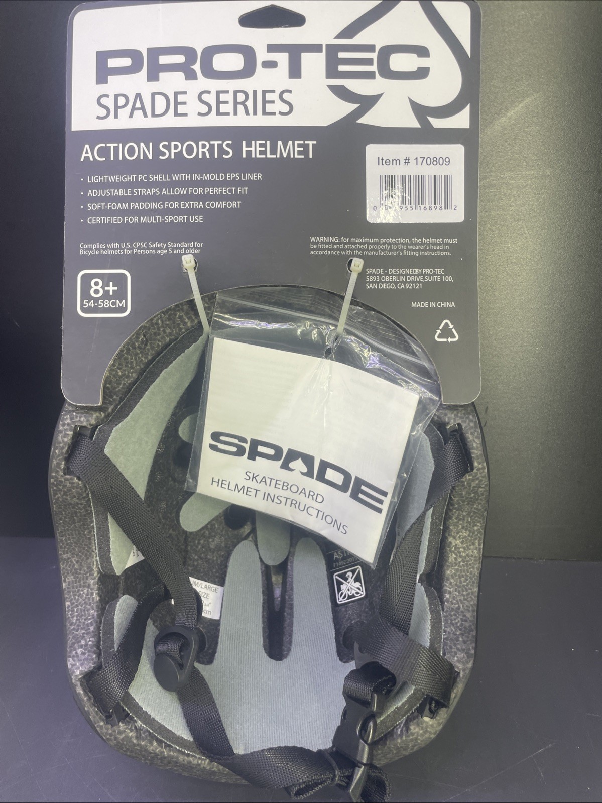 NEW Pro-Tec Spade Series Skateboard Helmet Matte Black M/L Safety Gear