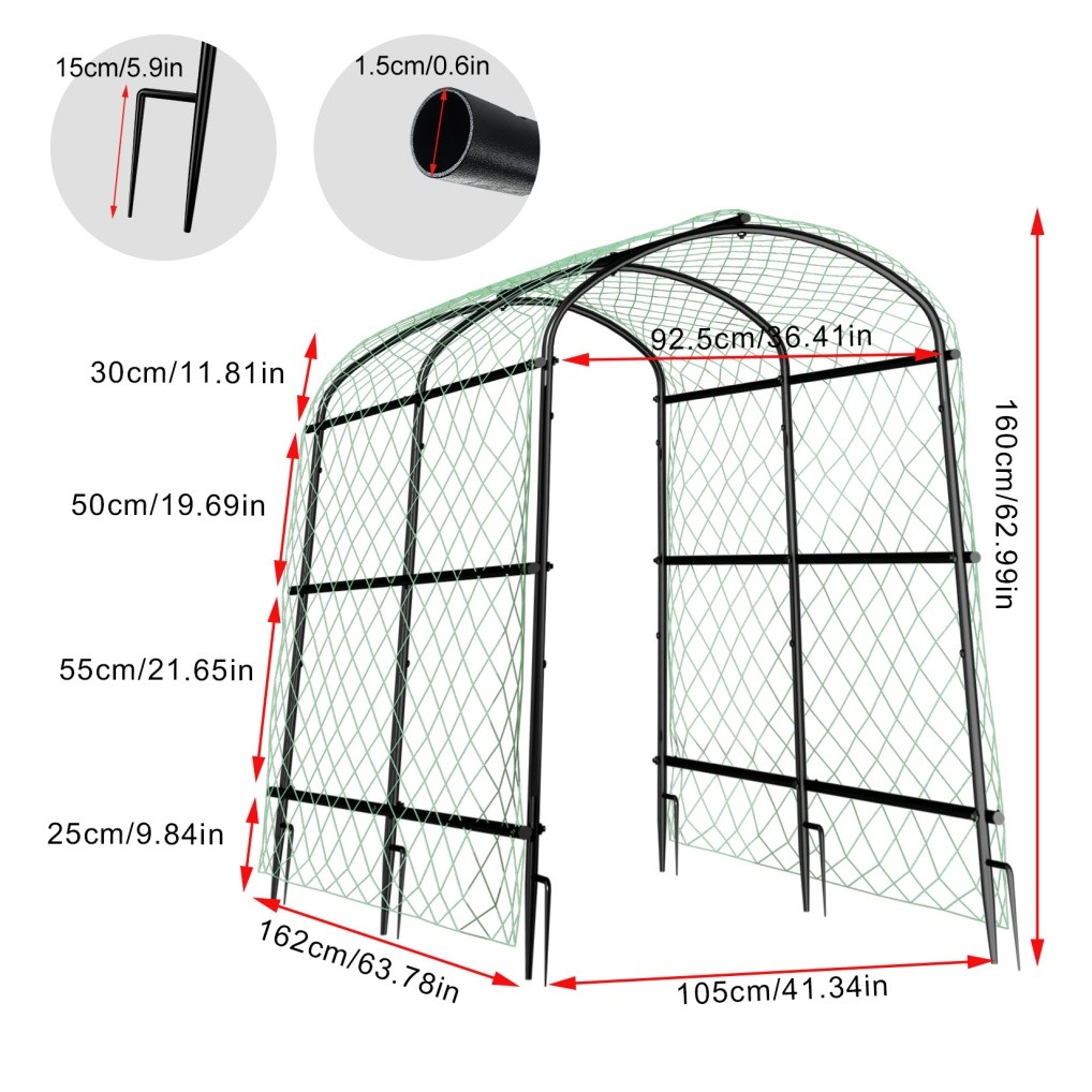 Garden Trellis Tall Cucumber Trellis Arch for Climbing Plants w/ Trellis Netting