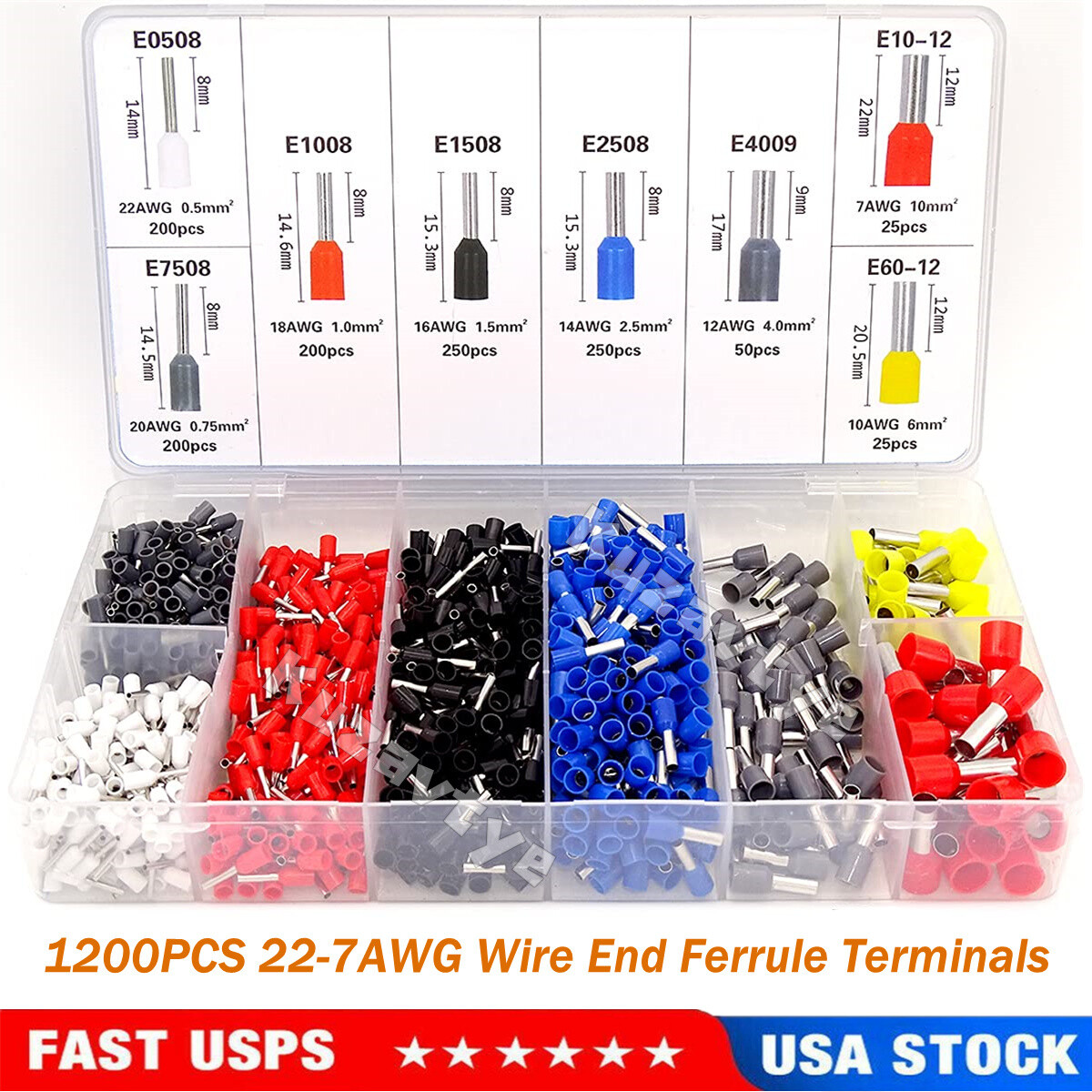 1400PCS Cable Wire Cord Pin End Bootlace Ferrule Terminals Crimp Connectors Kit