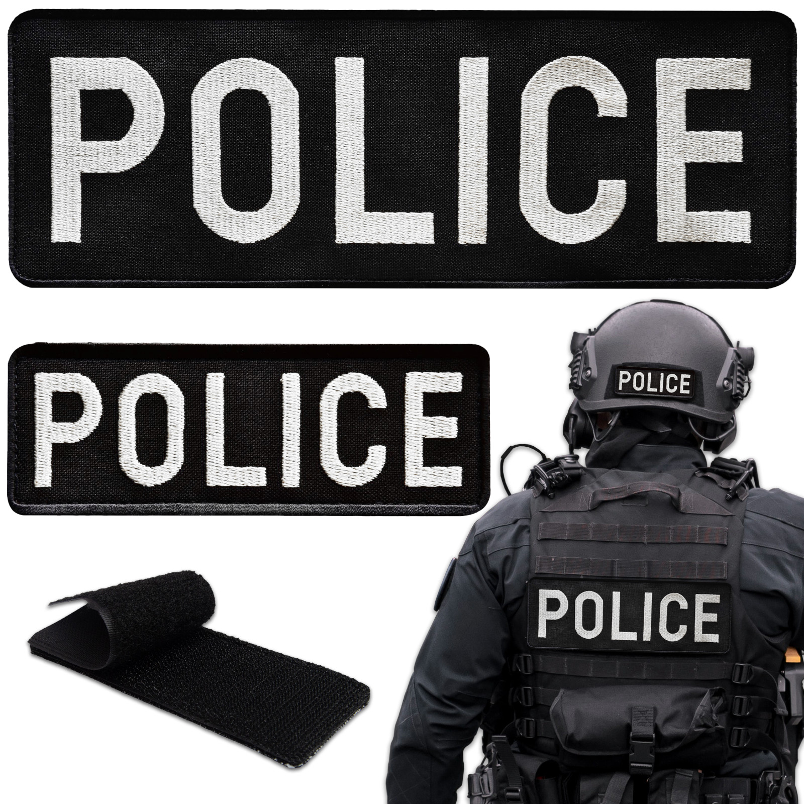 2-Piece Embroidered Police Patch for Vest, Jacket, Hook & Loop, Large & Small