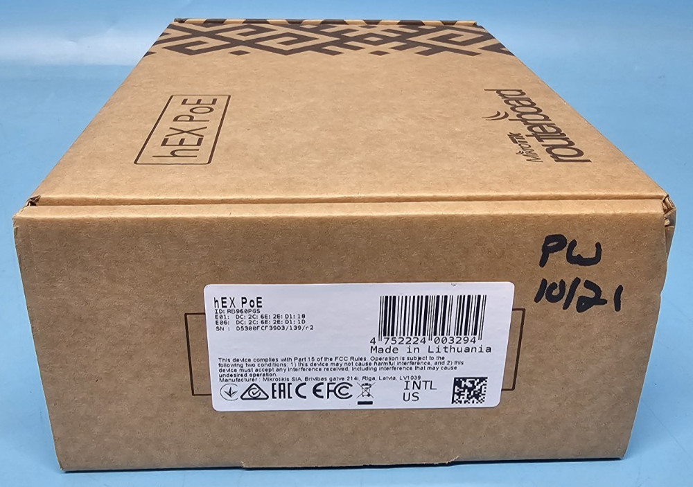 New, MikroTik RB960PGS RouterBoard Hex Poe 5 Port Gigabit Ethernet Router.