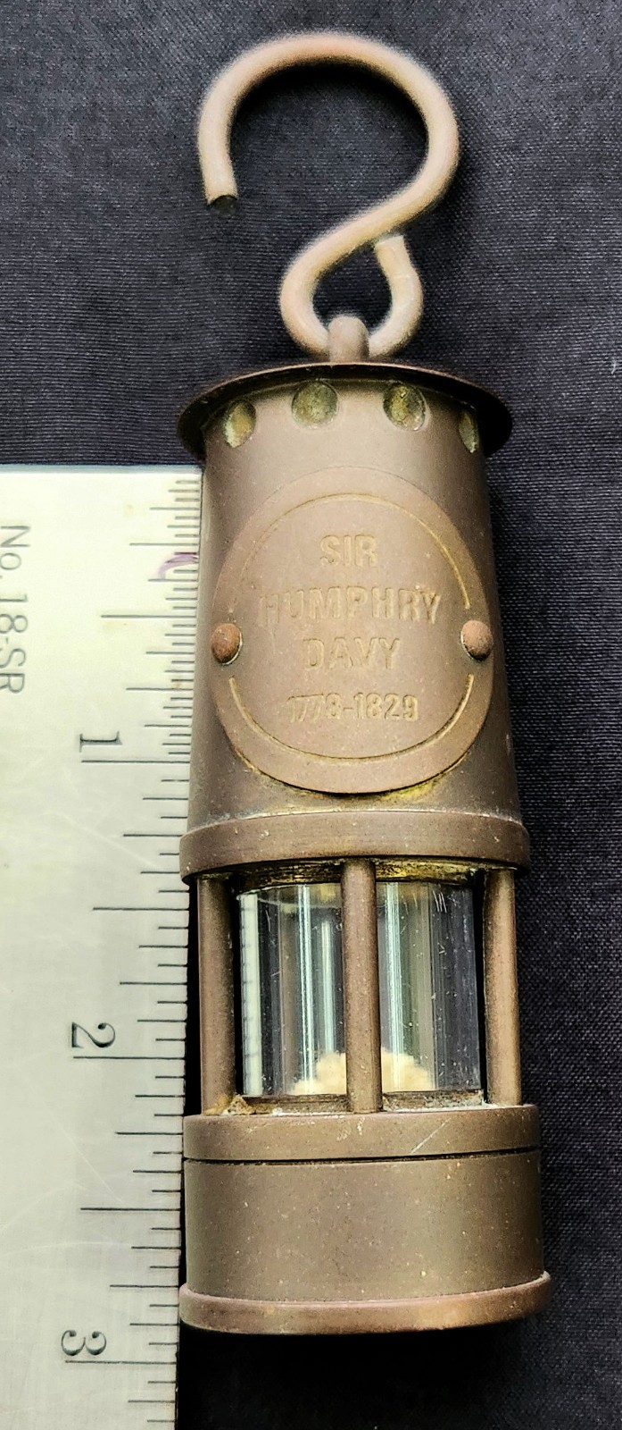 Sir Humphry Davy Miniature 2 7/8" Brass Miner Safety Lamp Non-Functional Vintage