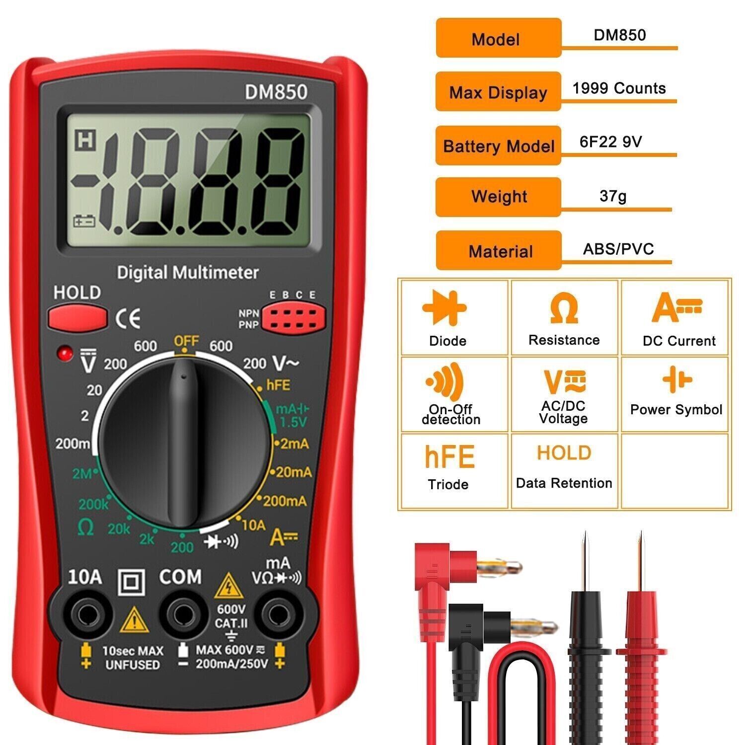 Digital Multimeter Voltmeter DM850 AC DC Ammeter Ohmmeter Volt Meter Tester Ohm