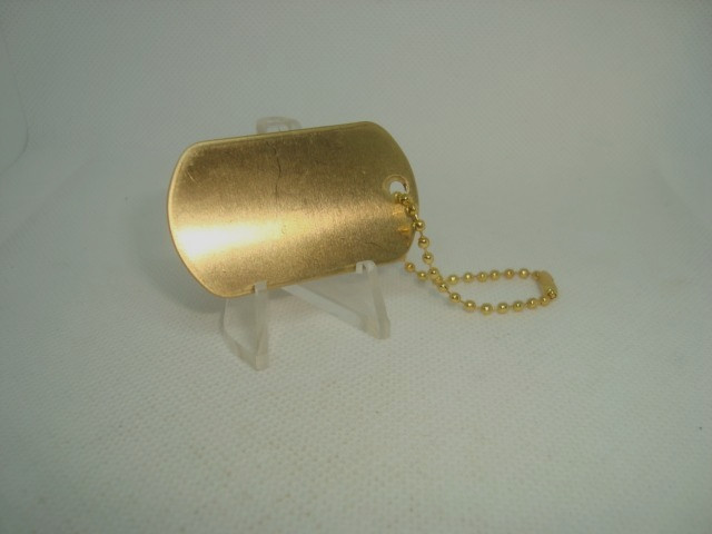BRASS Military Style Rolled Edge Dog Tag Yellow Brass Finish 4.5" in. Gold Chain
