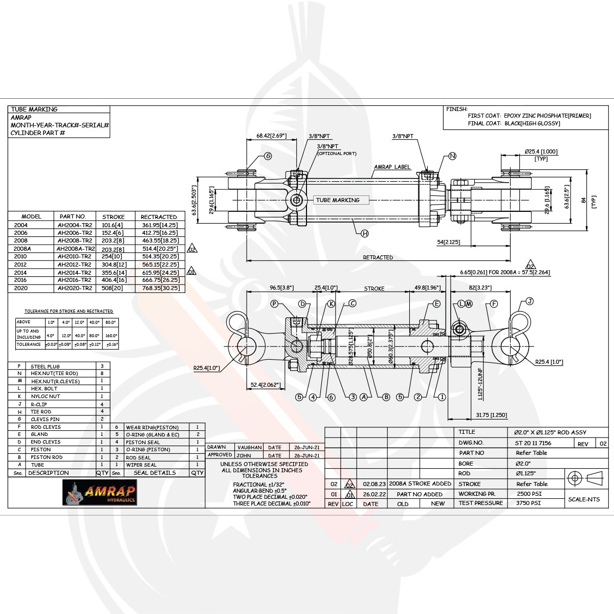 2x16 Hydraulic Cylinder 2" Bore 16" Stroke Double Acting Tie-Rod Cylinder